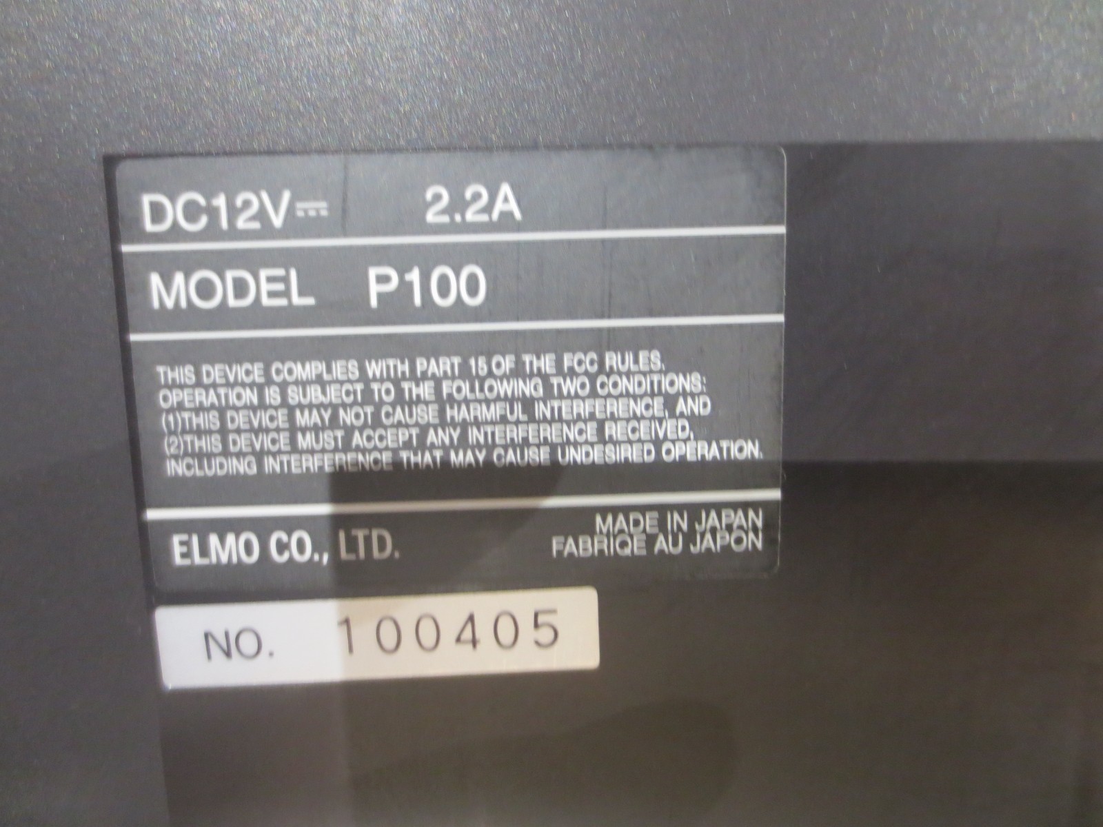 ELMO P100 Visual Presenter & Document Camera No Power Adapter