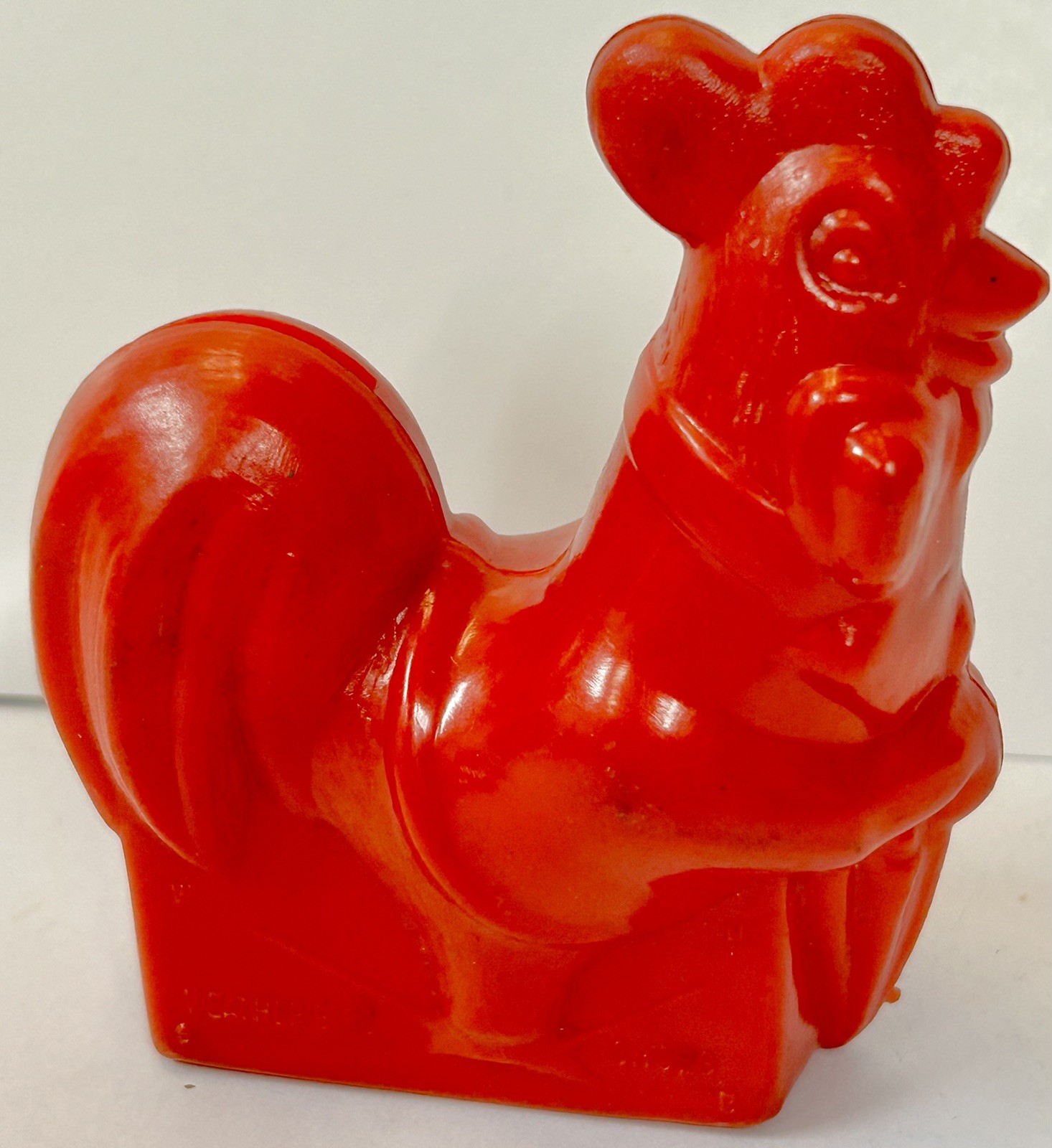 Vintage WEATHER BIRD SHOES Red Plastic ROOSTER COIN BANK St Louis