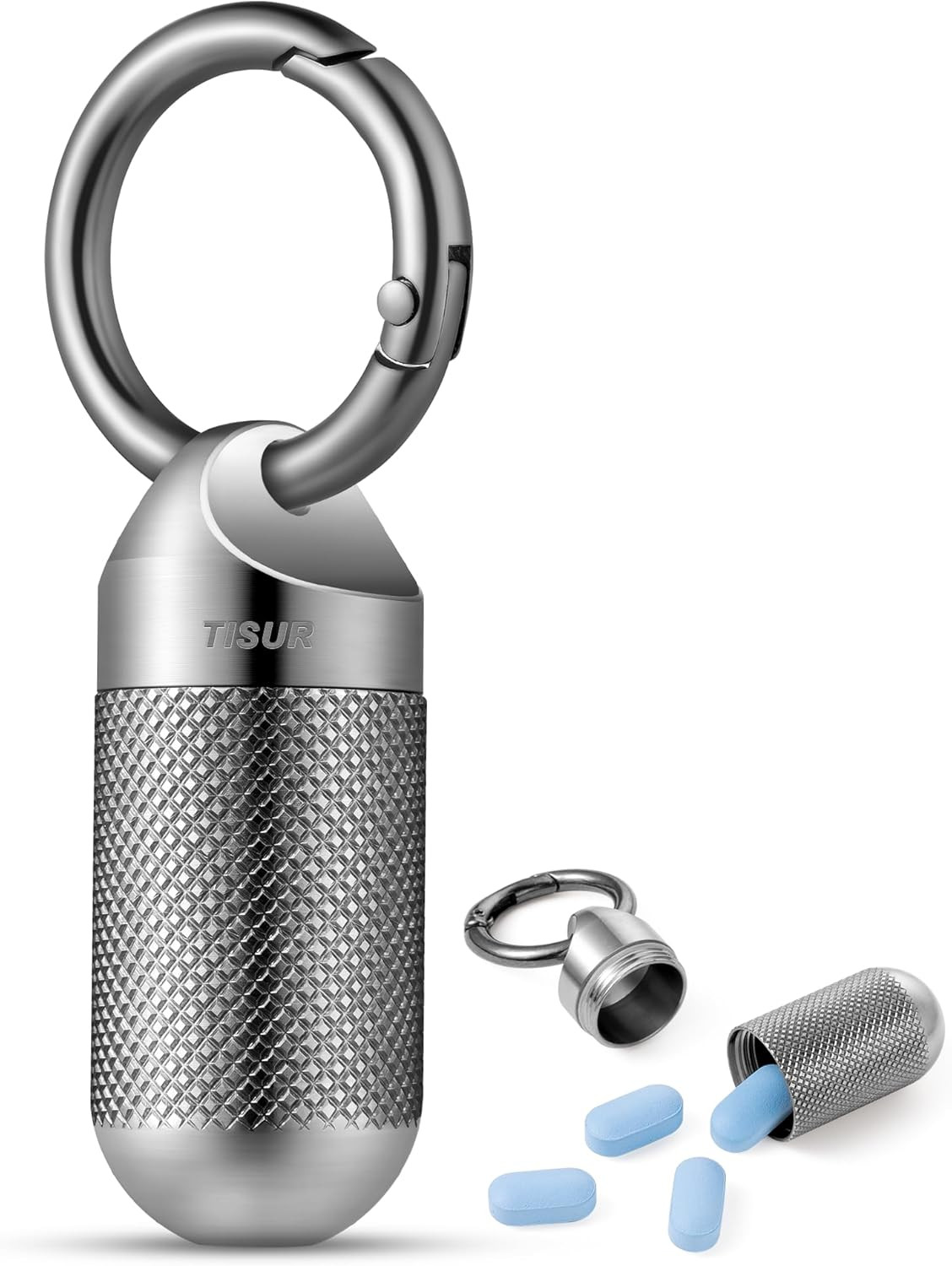 Titanium Keychain Pill Holder Small Metal Pill Case, Pill Organizer Portable Wat