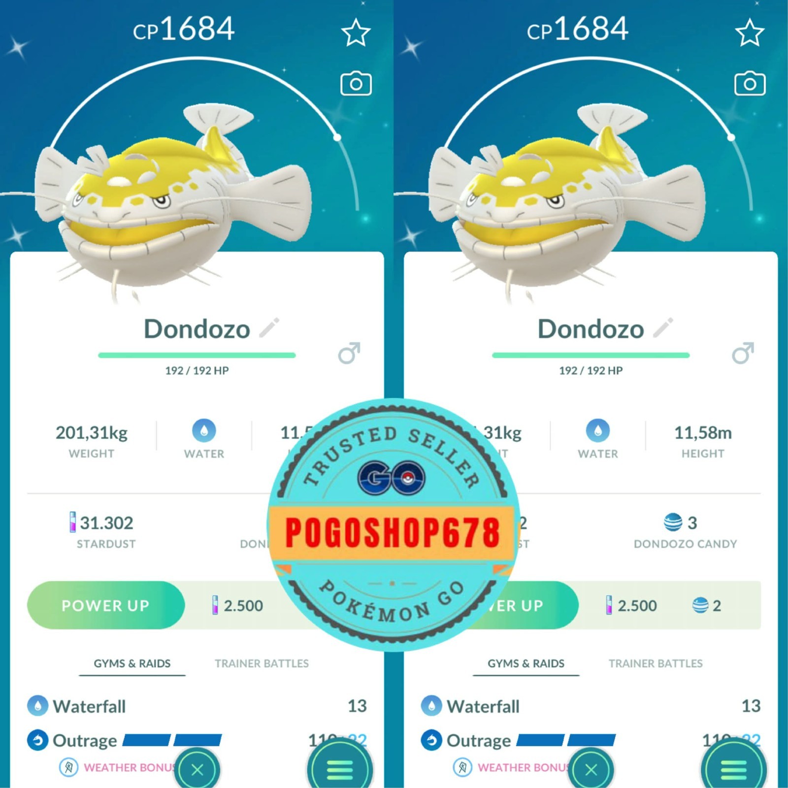 Pokémon PTC Go - Shiny Dondozo ✨ Mini 80k Stardusts