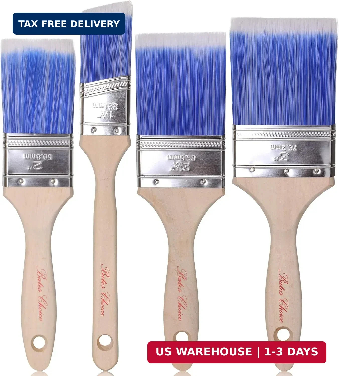 Bates 4 Pack Professional Paint Brush Set - Treated Wood Handle, Small & Stain B