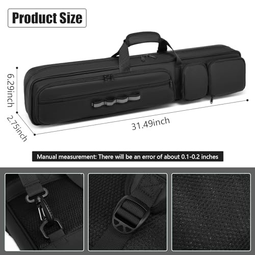 Pool Cue Case - 4x4 Padded Pool Cue Bag - Holds 4 Butts and 4 Shafts, black-1