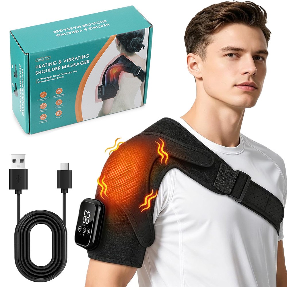 Cordless Shoulder Massager Pain Relief with 3 Vibration Modes, 3 Heating Levels