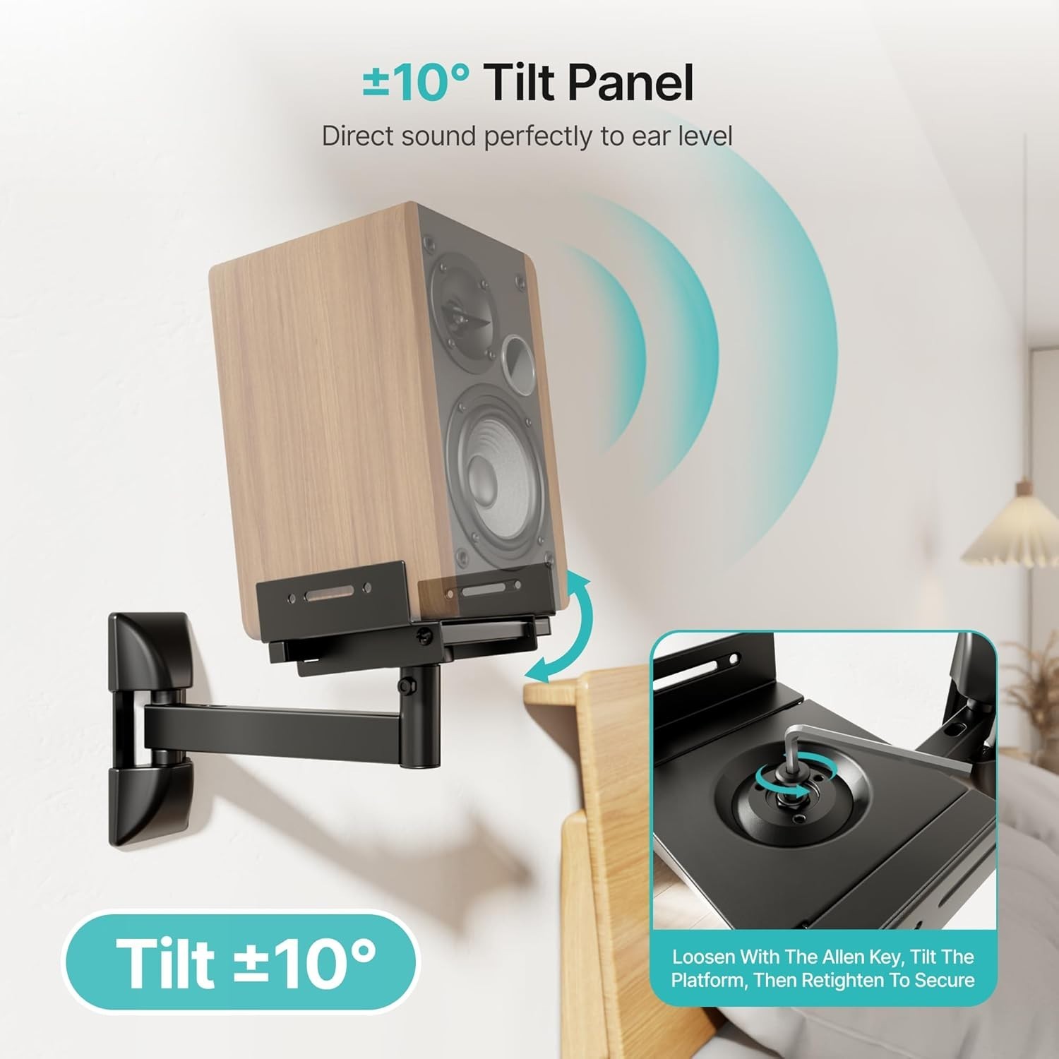 Adjustable Speaker Wall Mounts, 55 Lbs Capacity, Dual Speaker Wall Stands for Mo
