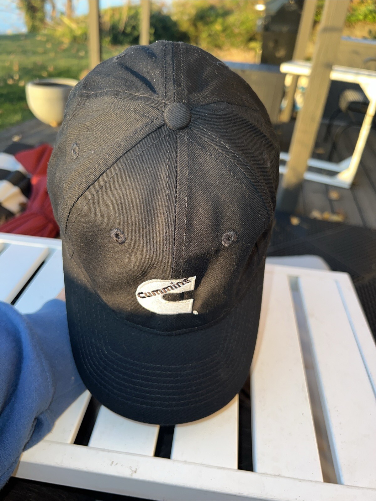 Cummins in Black on White C Logo on Black Hat Cap Cotton Hook Loop EUC