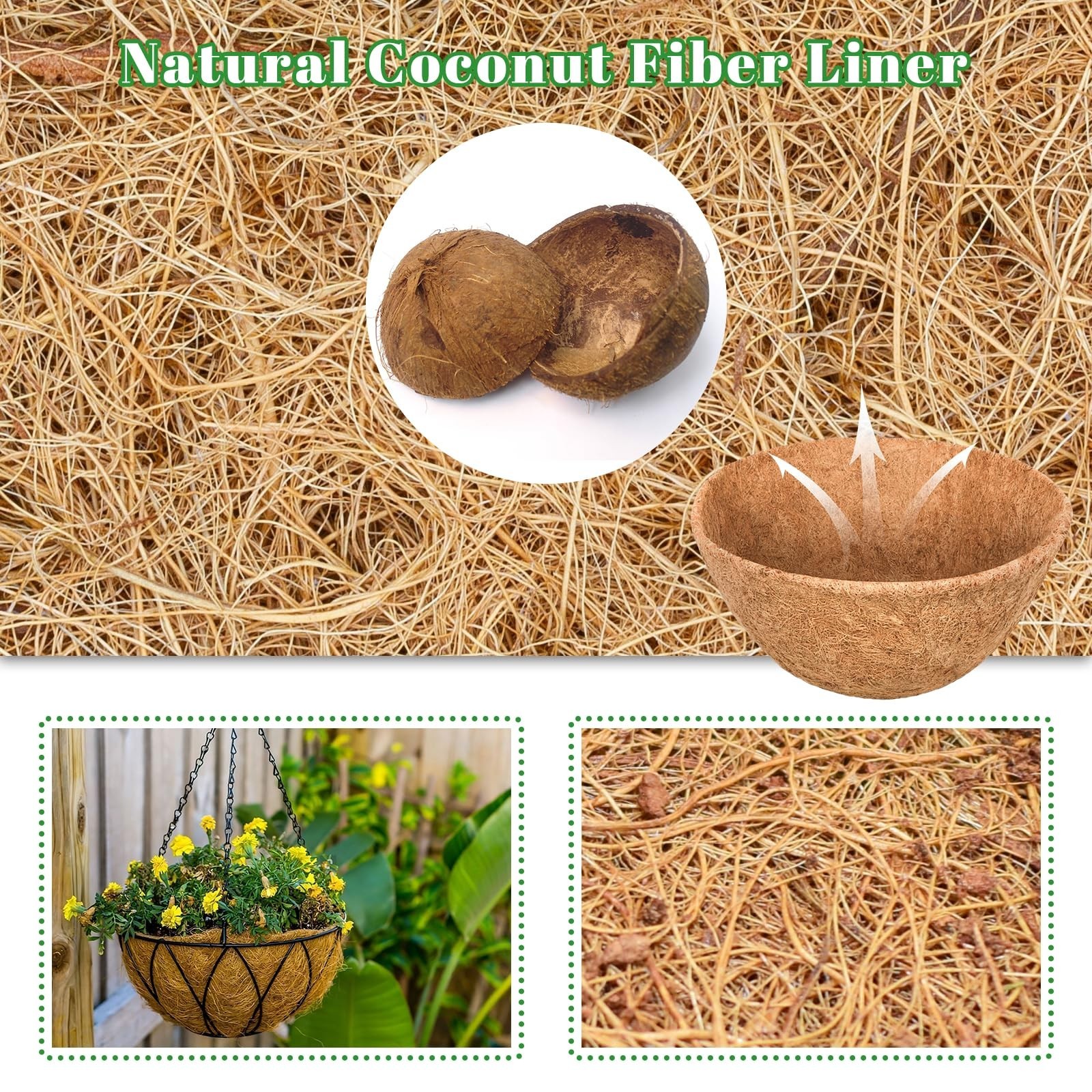 Riare 4 Pack 10 Inch Round Coco Liners Replacement, 100% Natural Coconut Coir...