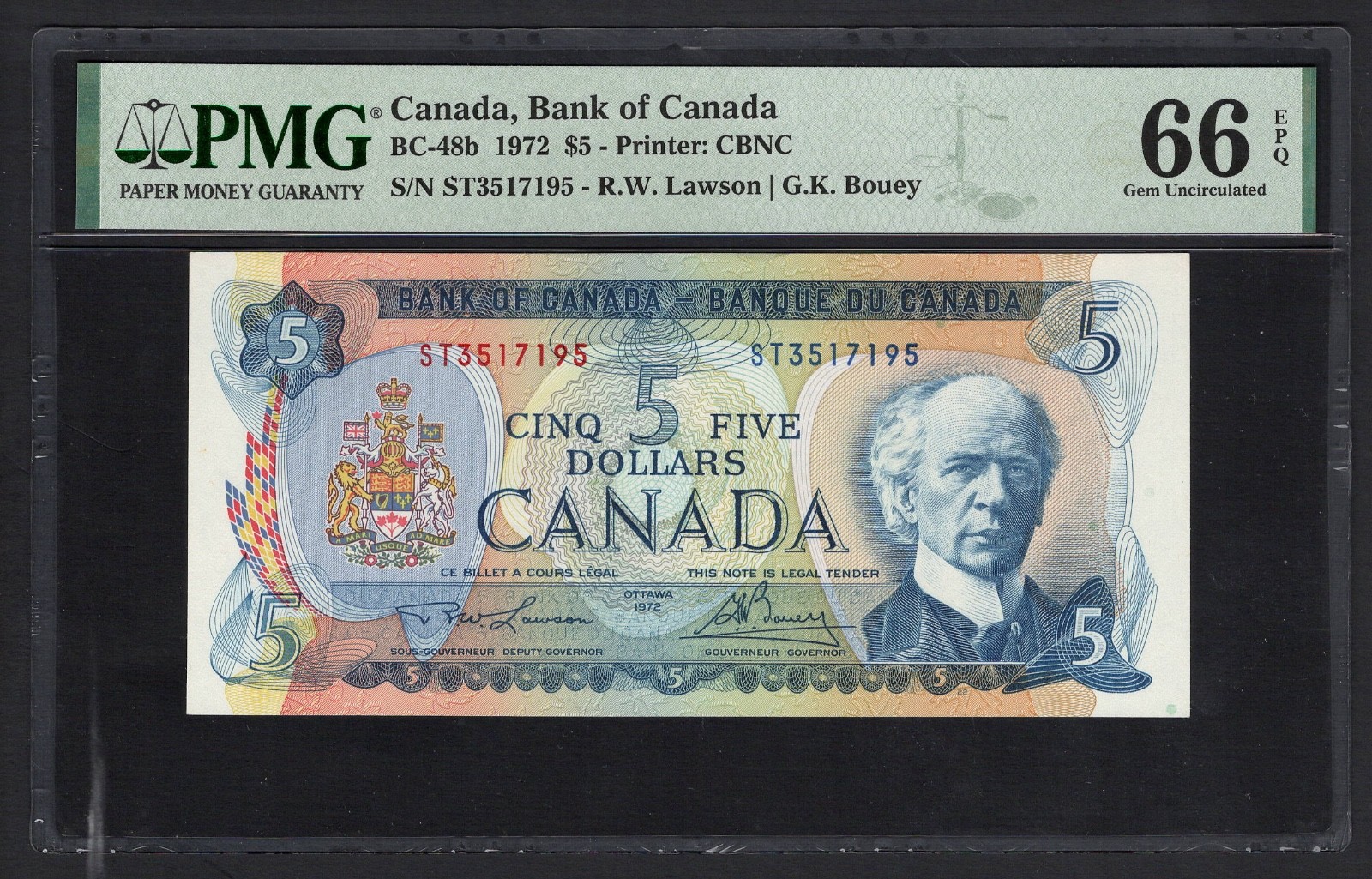 Canada 5 Dollars 1972 BC-48b Uncirculated Grade 66