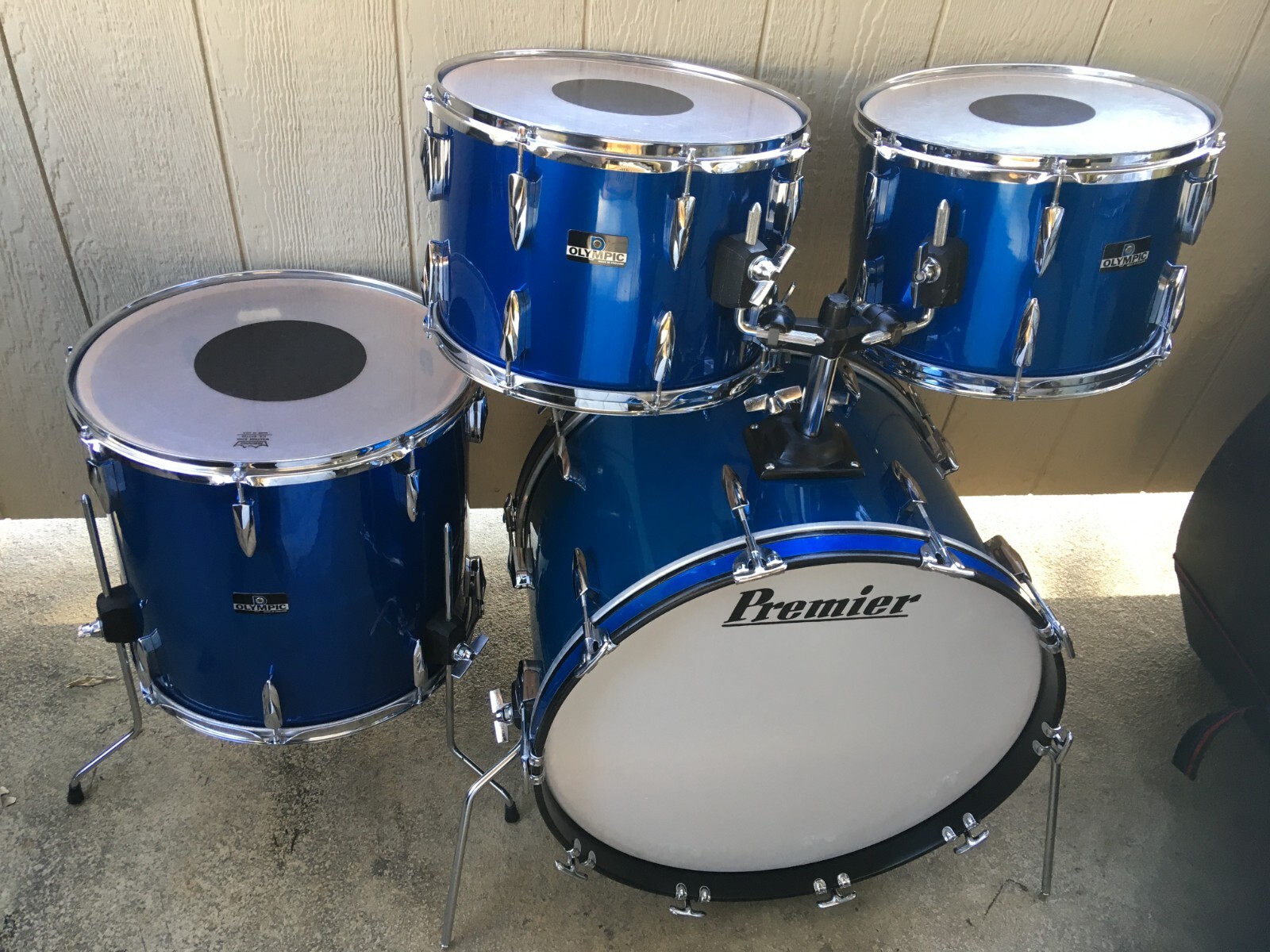 Vintage 1970's Premier Olympic Blue Silk 4pc Drum Set. Gorgeous!