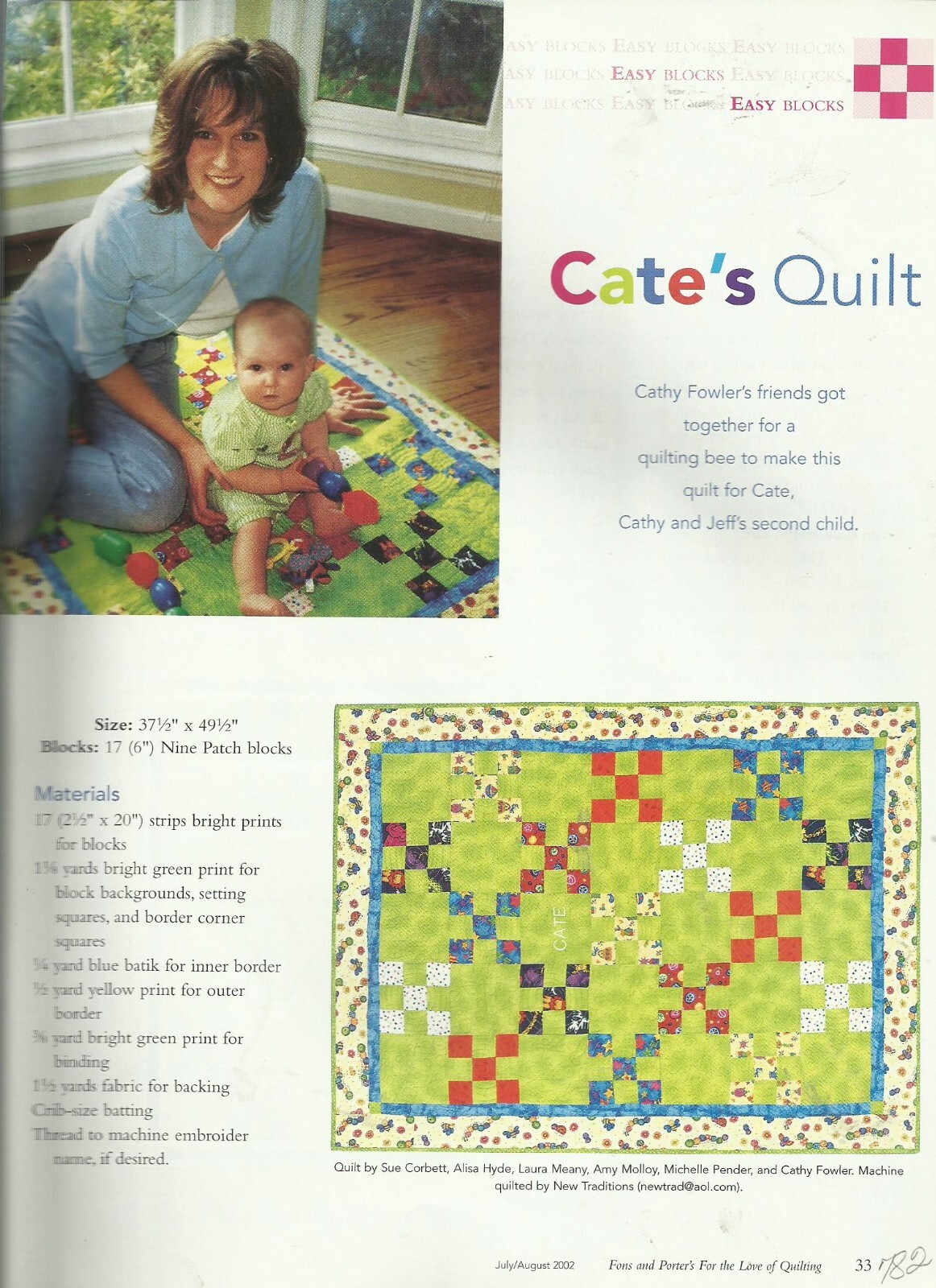 C0294 CATE'S  BABY QUILT PATTERN/INSTRUCTIONS