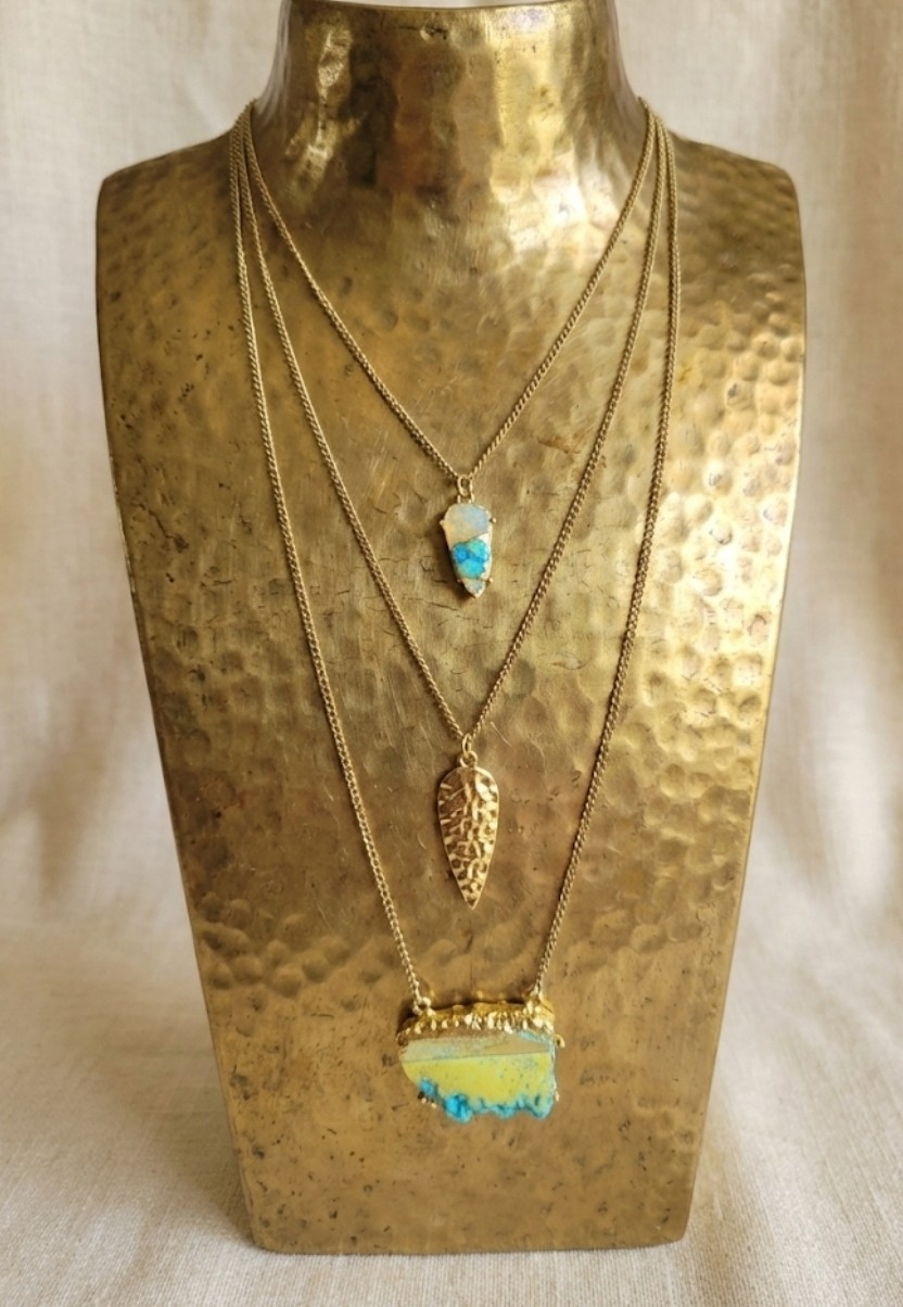 Bohemian Necklace Gold Multi-Strand Hammered Arrowhead Fashion Jewelry