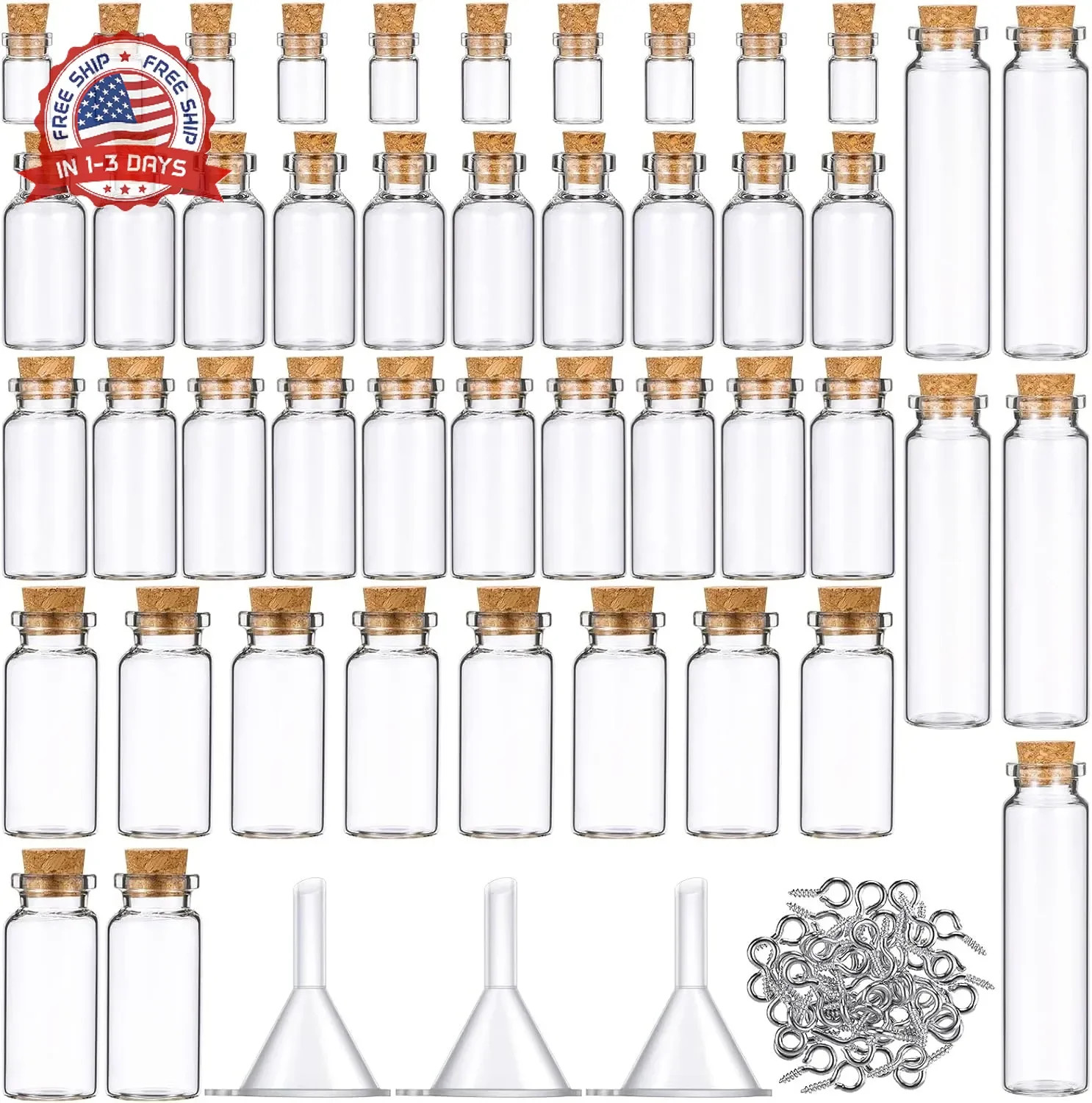 Sherli 45 Pcs Small Mini Glass Bottles with Cork Stoppers Small Glass Jars with