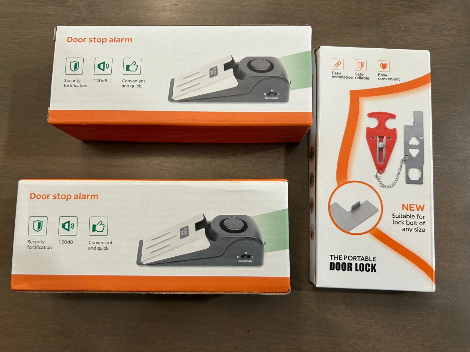 2 Pack Door Stop Alarms & 1 Portable Door Lock For Travel Security  NIB