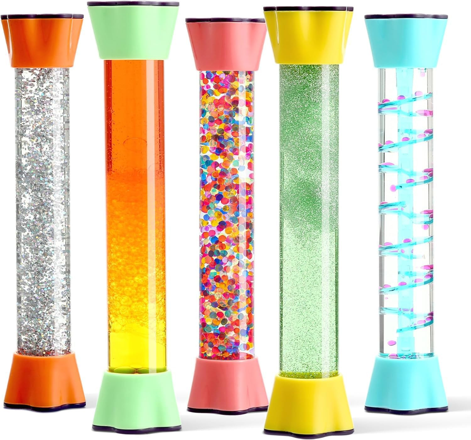 Liquid Motion Bubbler Toy Cool Tubes 5-Pack Colorful Hourglass Timer with Drople