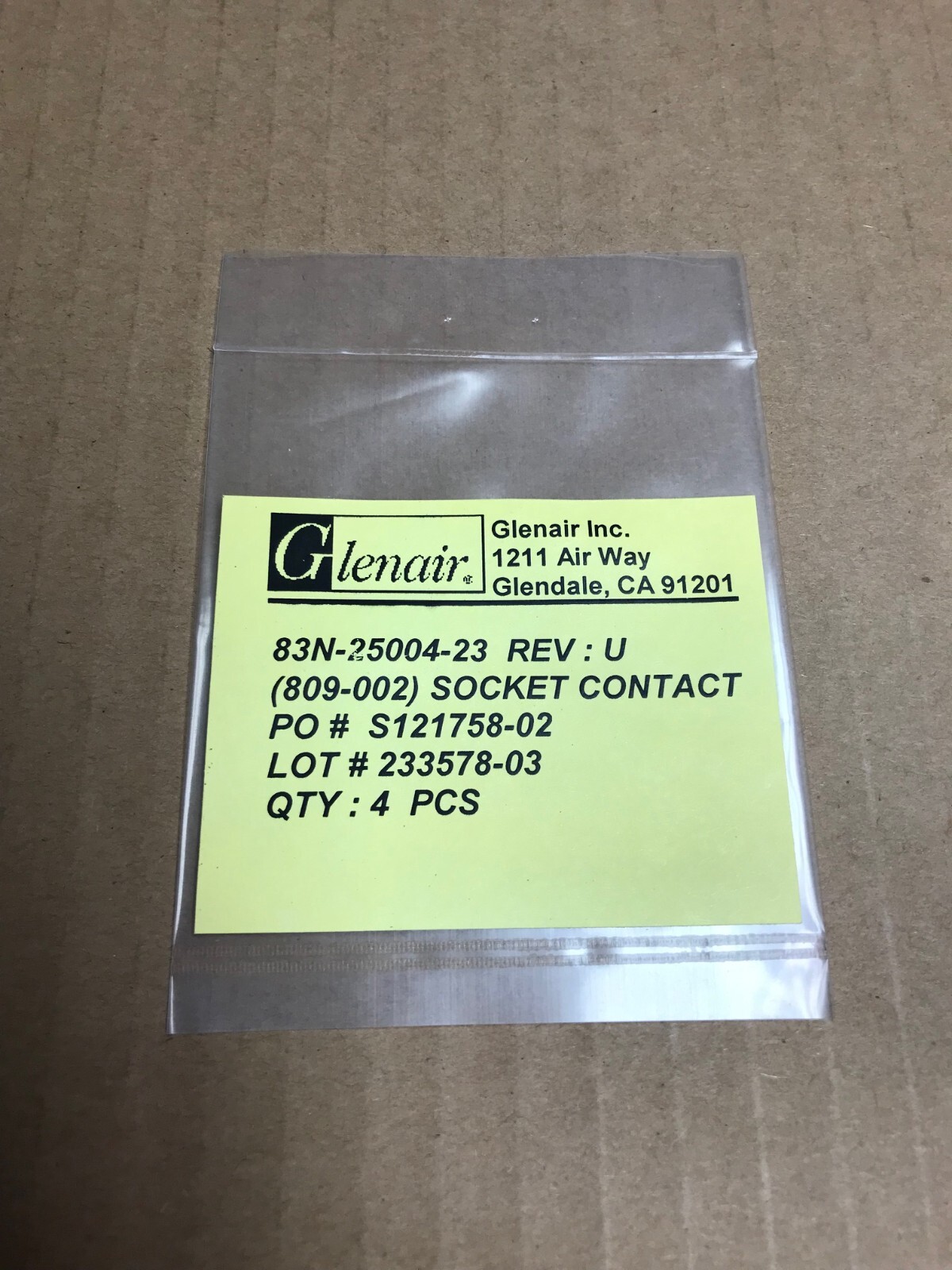 Pack of 4 Pcs Glenair 809-002 Socket Contacts - BRAND NEW SEALED & FREE SHIPPING
