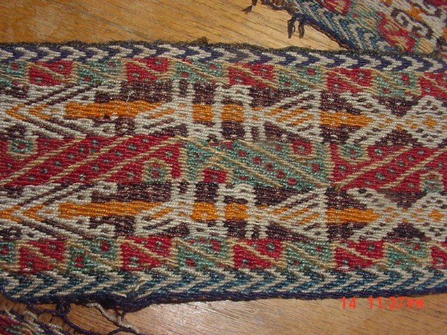 OLD ANTIQUE 19TH CENTURY QUECHUA INDIAN WOVEN SASH FROM PERU 55 INCHES LONG