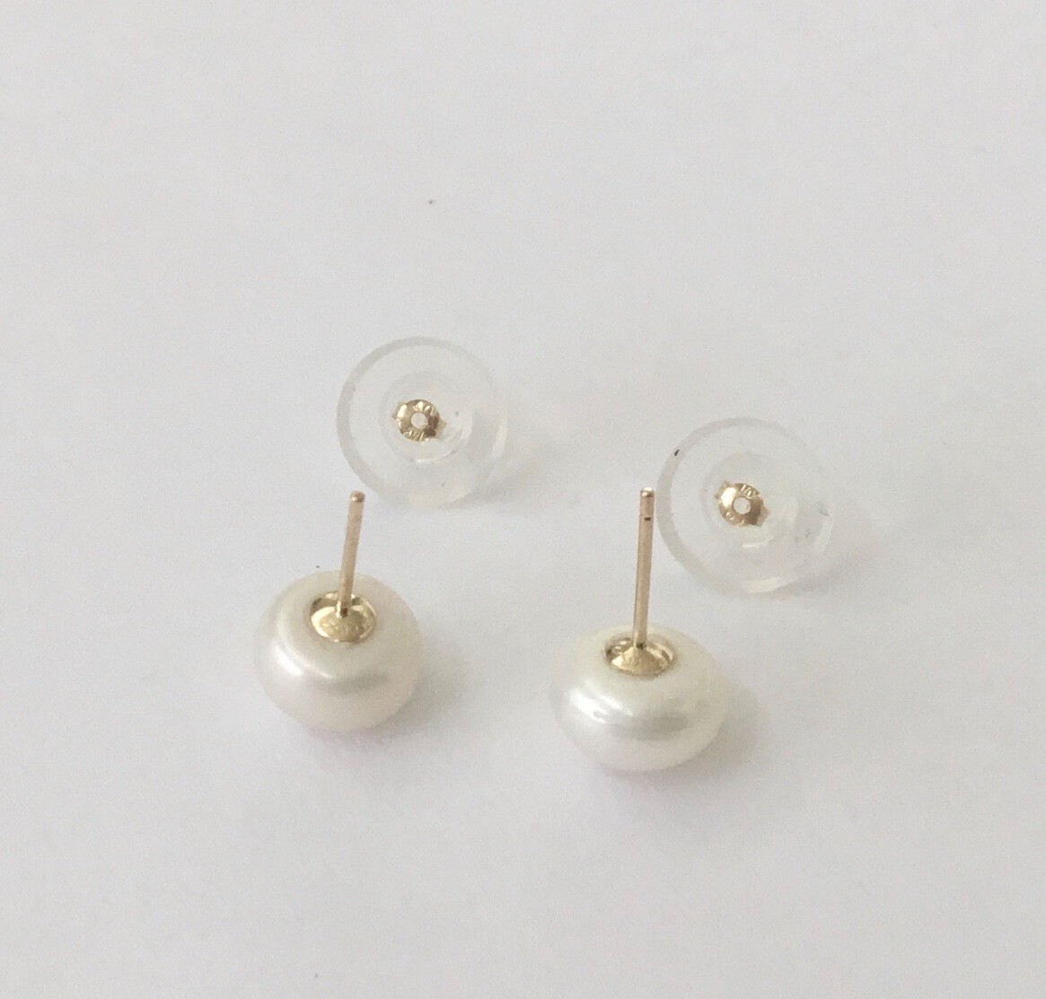 White Cultured Freshwater Pearl 8 - 8.5 mm Solid 14K Gold Stud Earrings NEW