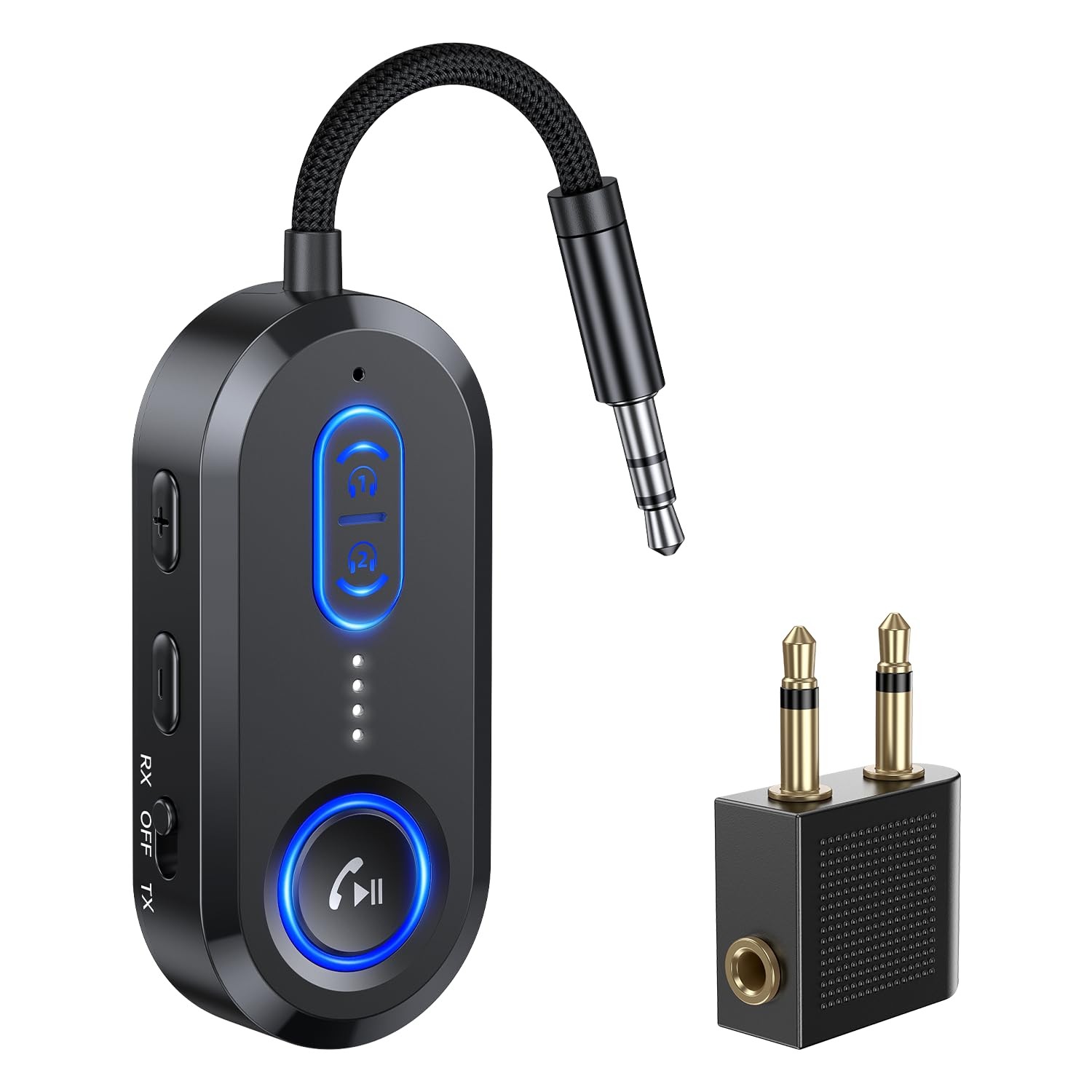 Bluetooth 5.4 Transmitter Receiver for 2 AirPods/Headphones, 2-in-1 Bluetooth