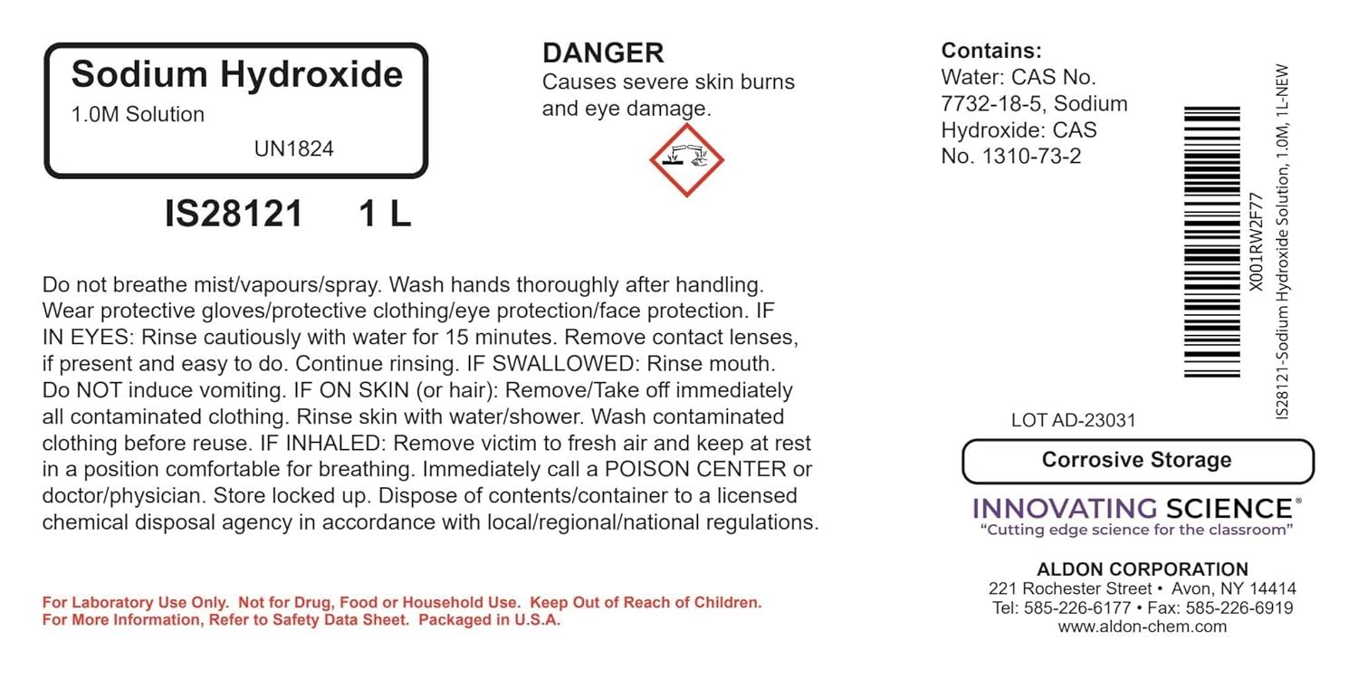 1L 1.0M Sodium Hydroxide Solution, Laboratory Grade, Industrial & Educational...