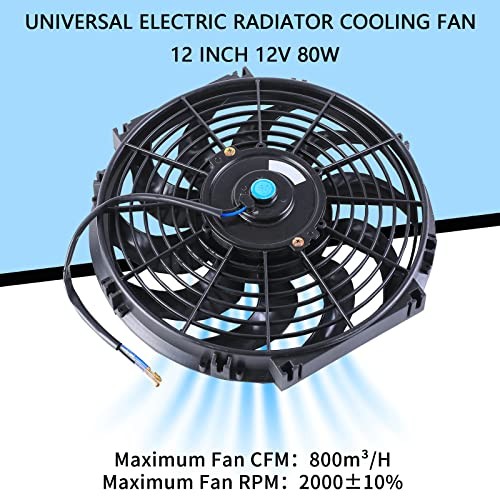 12 Inch Universal Slim Fan Push Pull Electric Radiator 12V 12 Inch-2pcs Black