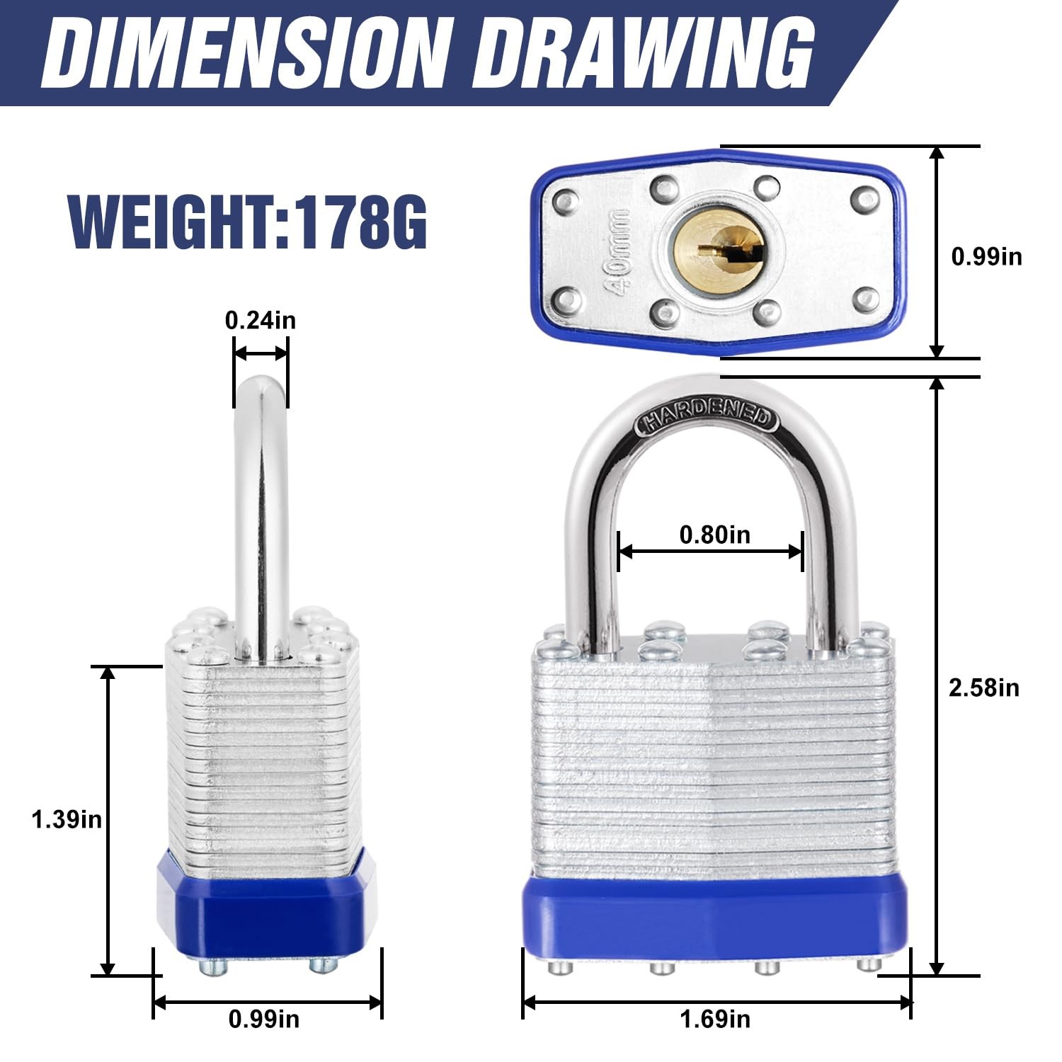 12Pcs Padlocks with Same Keys,Laminated Steel ‎12 Pack Blue, ‎Blue silver