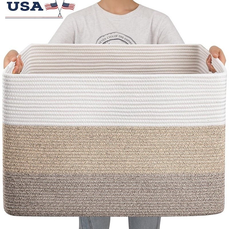 Cotton Rope Storage Basket Large Woven Toy Chest Blankets Pillows Laundry New