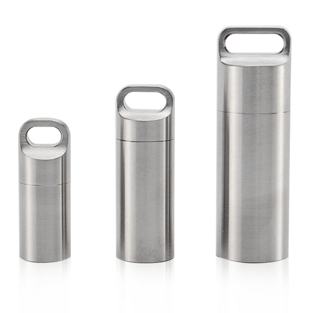 Pill Box Case Waterproof Container Keychain Medicine Capsule Seal Stainless Stee