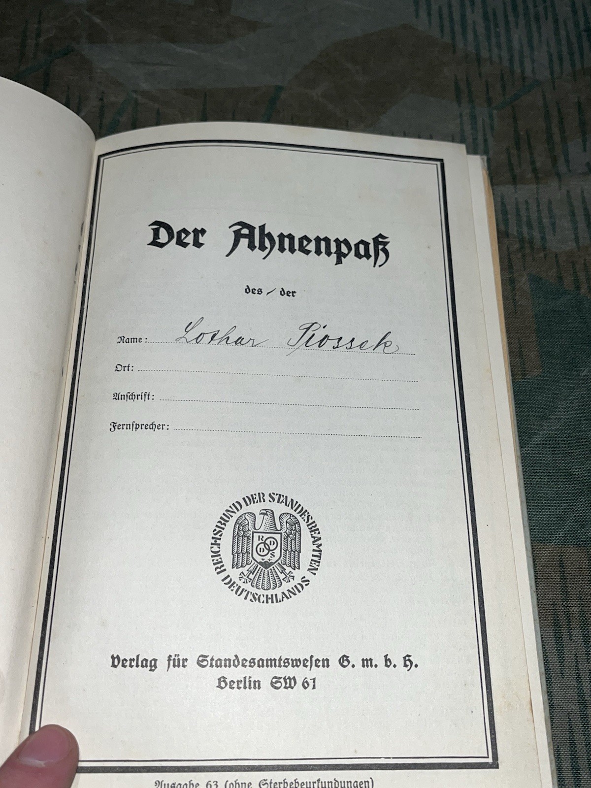 WW2 German Original Ahnenpas Ancestry Passbook #1