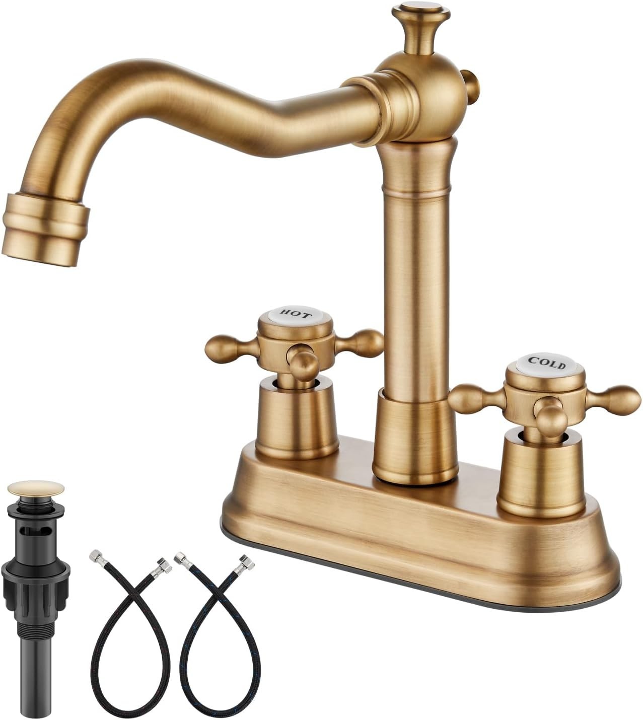Bathroom Sink Faucet 4 Inch Centerset 2 Handle Antique Brass Aolemi Vintage Hole