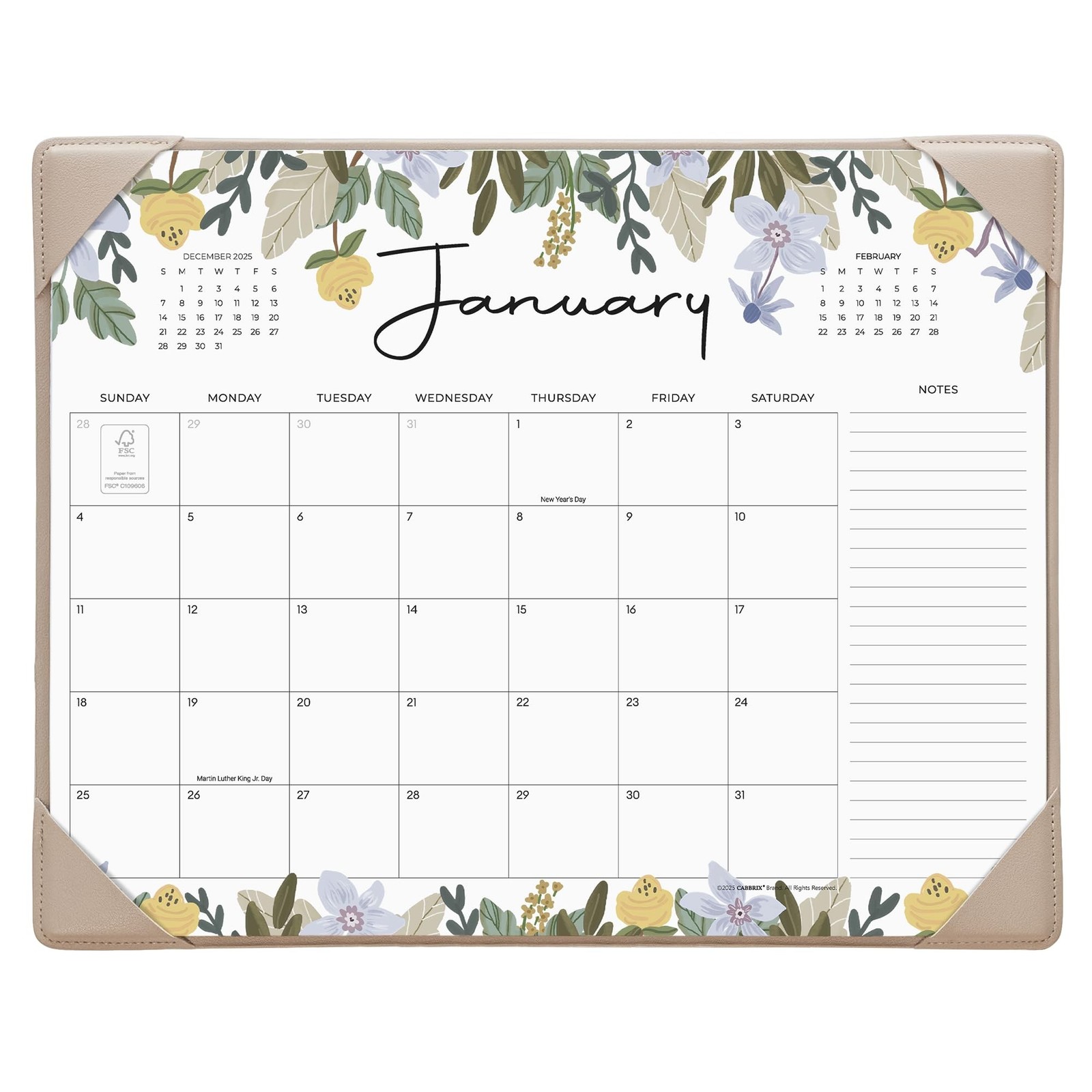 Cabbrix Desk Calendar 2026 with Desktop Mat, Floral Desk Pad Calendar 15 x 12...