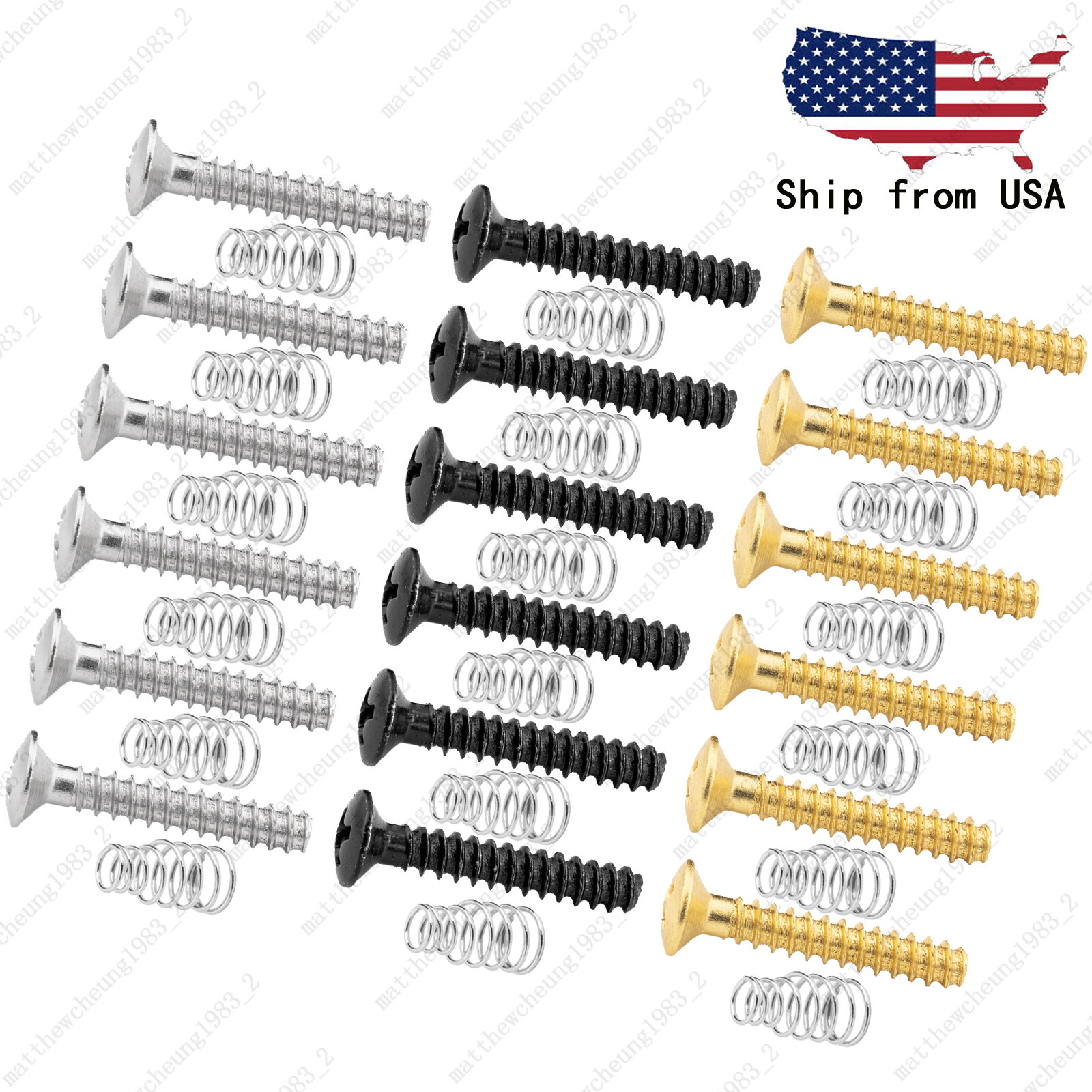 6x Single coil pickup mounting Countersunk Head Screws & Springs MulitColors