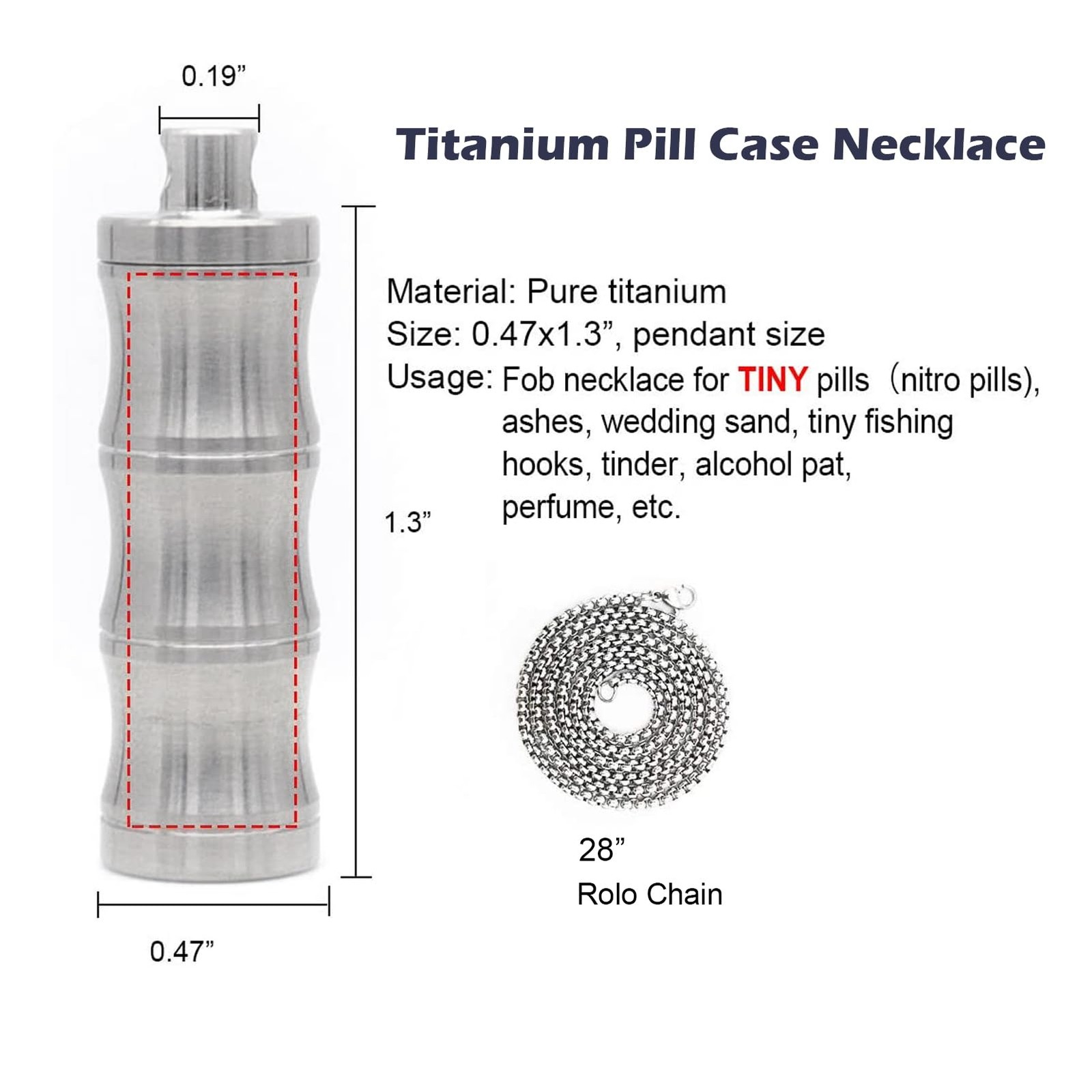 Titanium Small Pill Box Case Necklace Nitro Mini Tc01-ti-bamboo