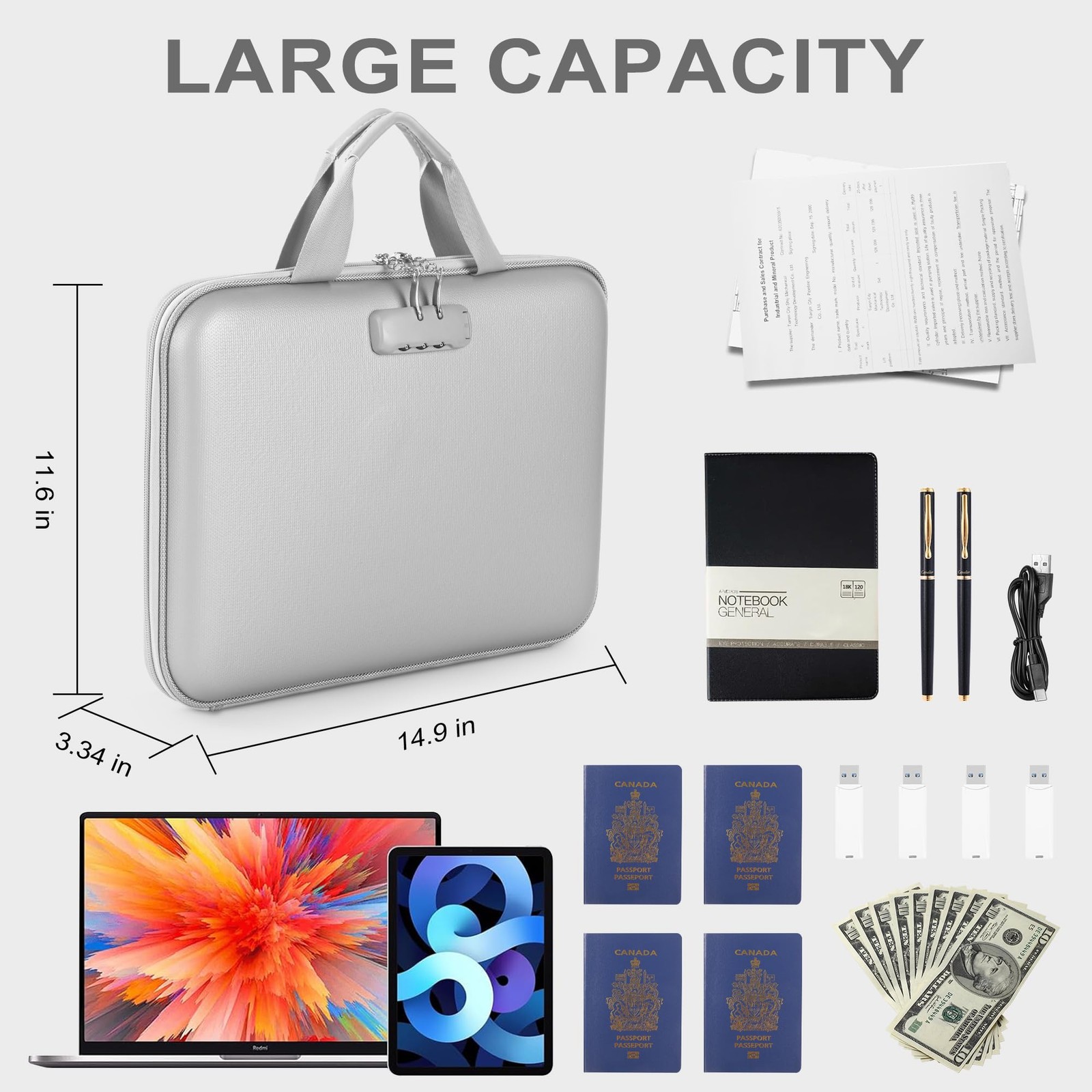 Fireproof Document organizer with Lock, 13 Pocket Accordion File Folder,Porta...