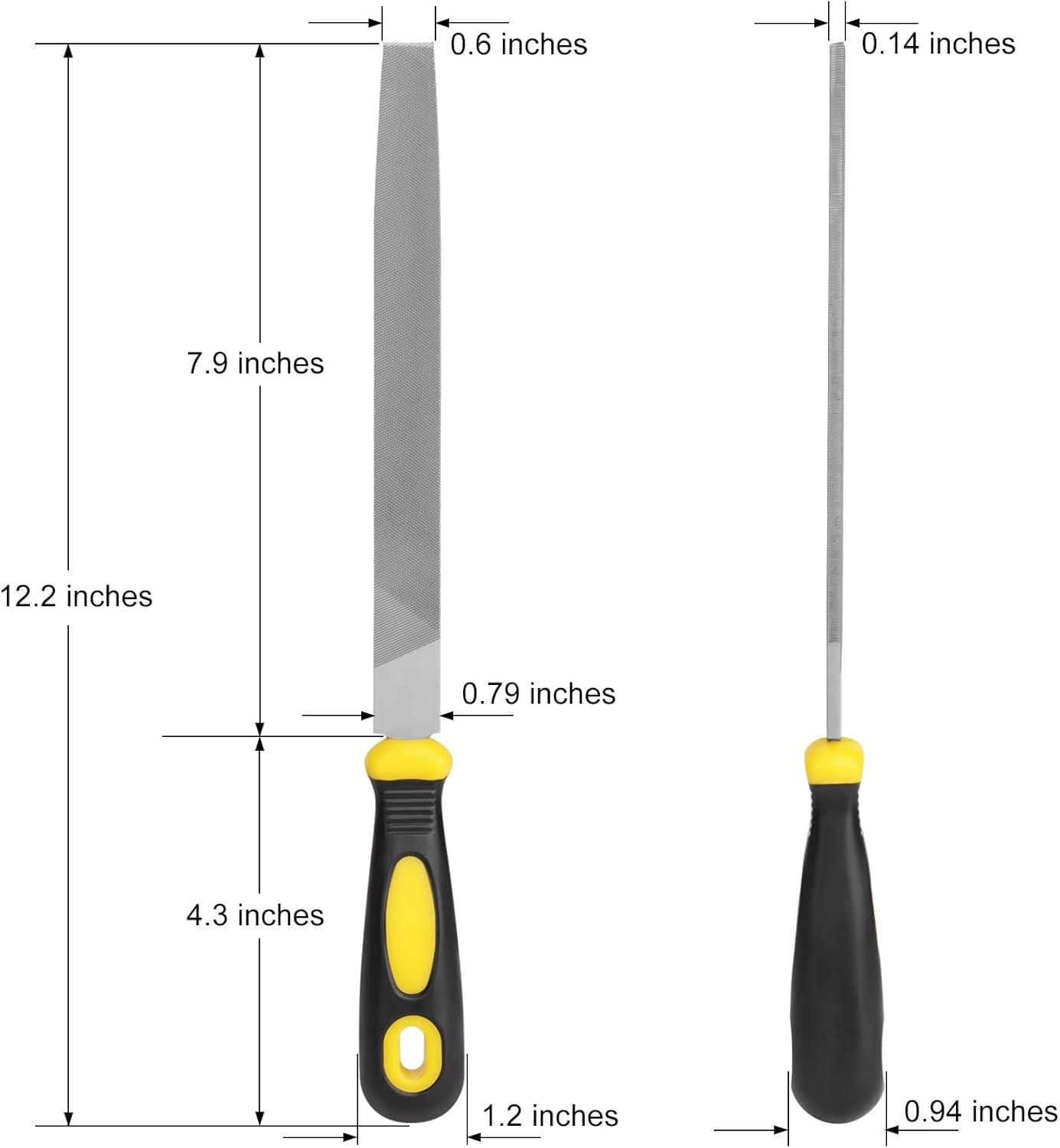 12in Length Durable Flat Metal File with Rubberized Handle for Precision Work