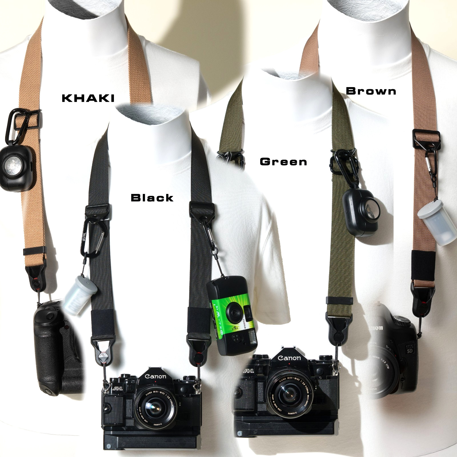 Khaki, Brown, Green Or Black Dual Adjustable Camera Strap + Peak Design Anchors