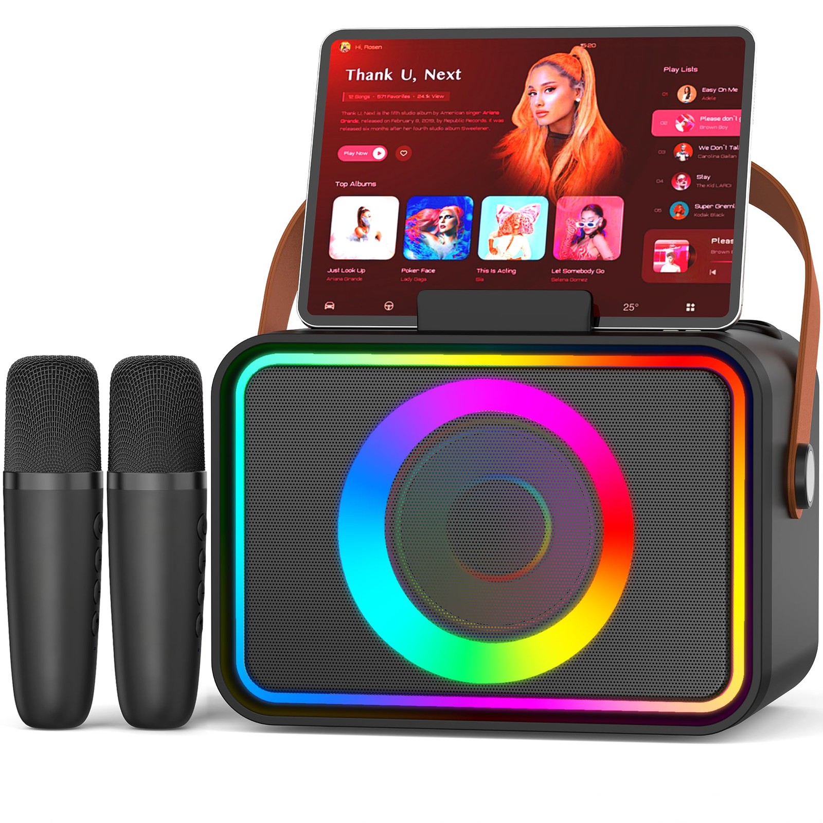 Karaoke Machine for Kids Adults,Portable Bluetooth Speaker with 2 Black