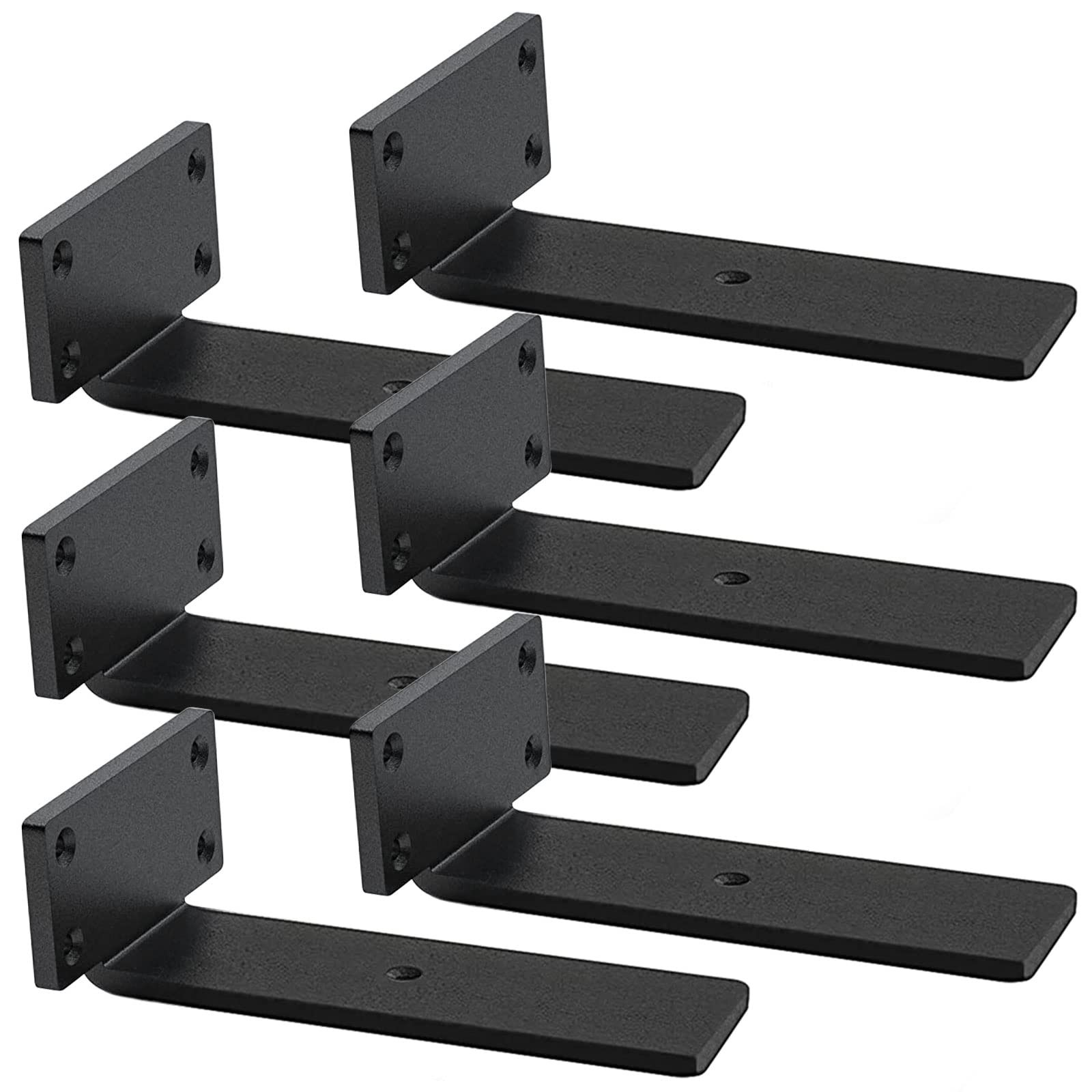6 PCS 6 Inch Heavy Duty Floating Shelf Brackets 1/5 Inch Thick Black Metal