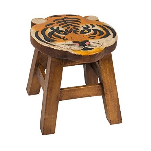 Sea Island Imports Tiger Design Hand Carved Acacia Hardwood Decorative Short