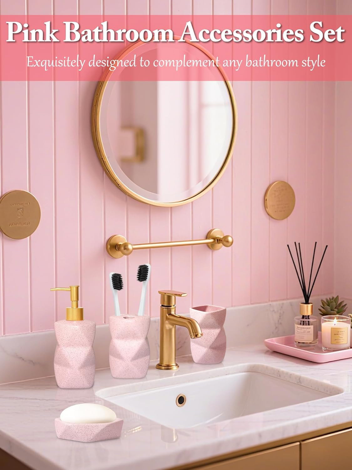 Bathroom Accessories Set,4 Pcs Bathroom Accessory Set,Includes Lotion Soap Dispe
