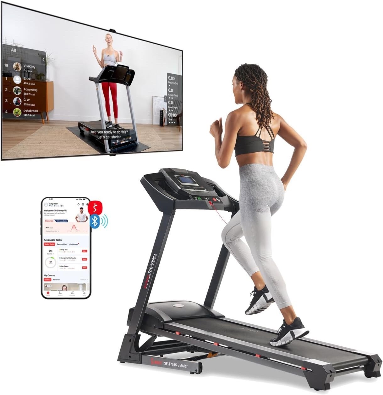 Sunny Health & Fitness Premium Smart Treadmill with Auto Incline
