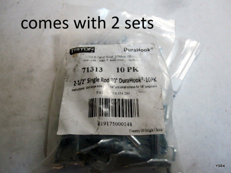 2 sets of TRITON PRODUCTS Single Rod Pegboard Hook: 1/8 in_1/4 in Peg Hole 10pk