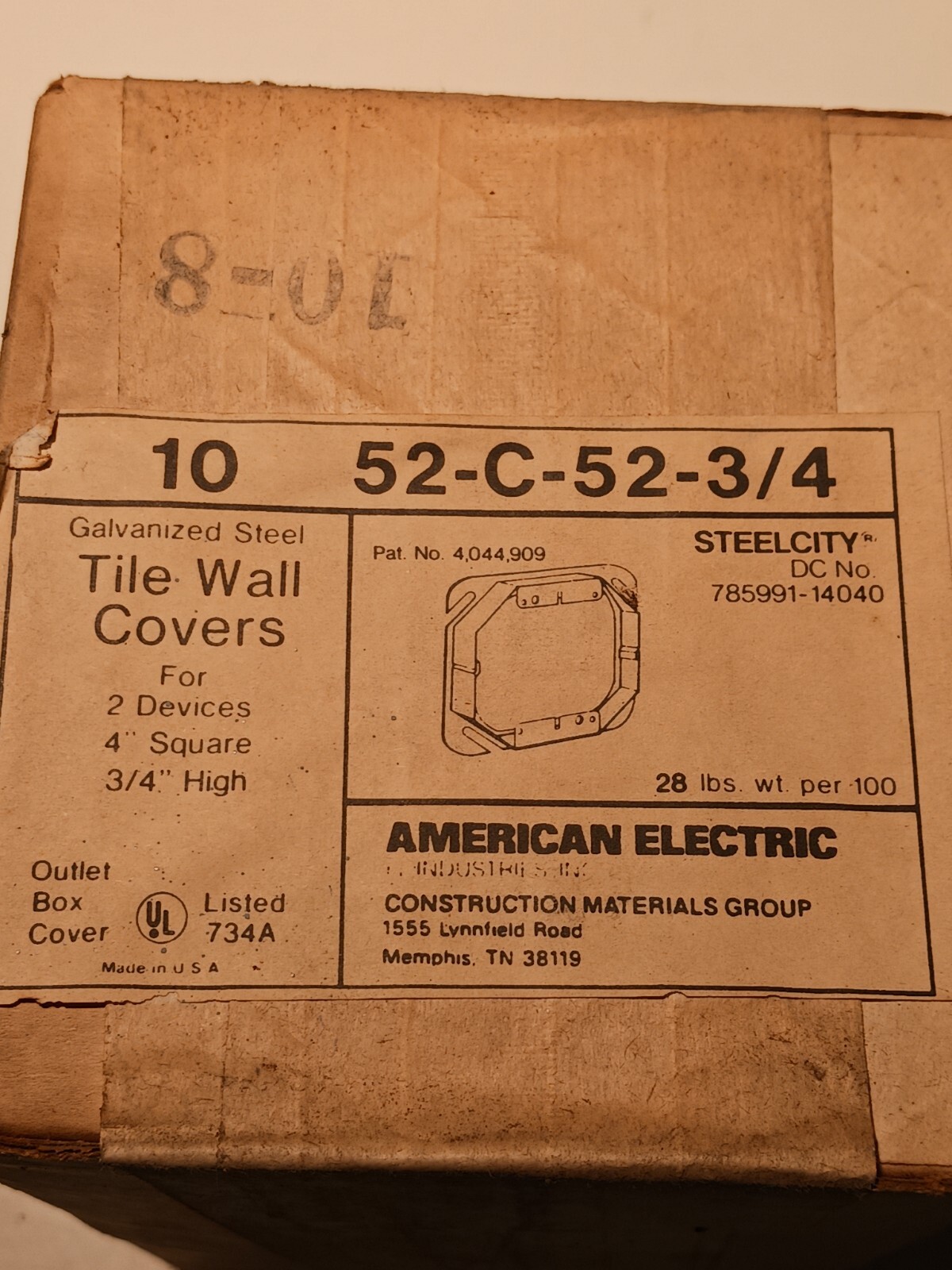 STEEL CITY 52-C-52-3/4 TILE WALL COVERS 2-GANG 3/4" RAISE (SOLD BY THE CARTON)