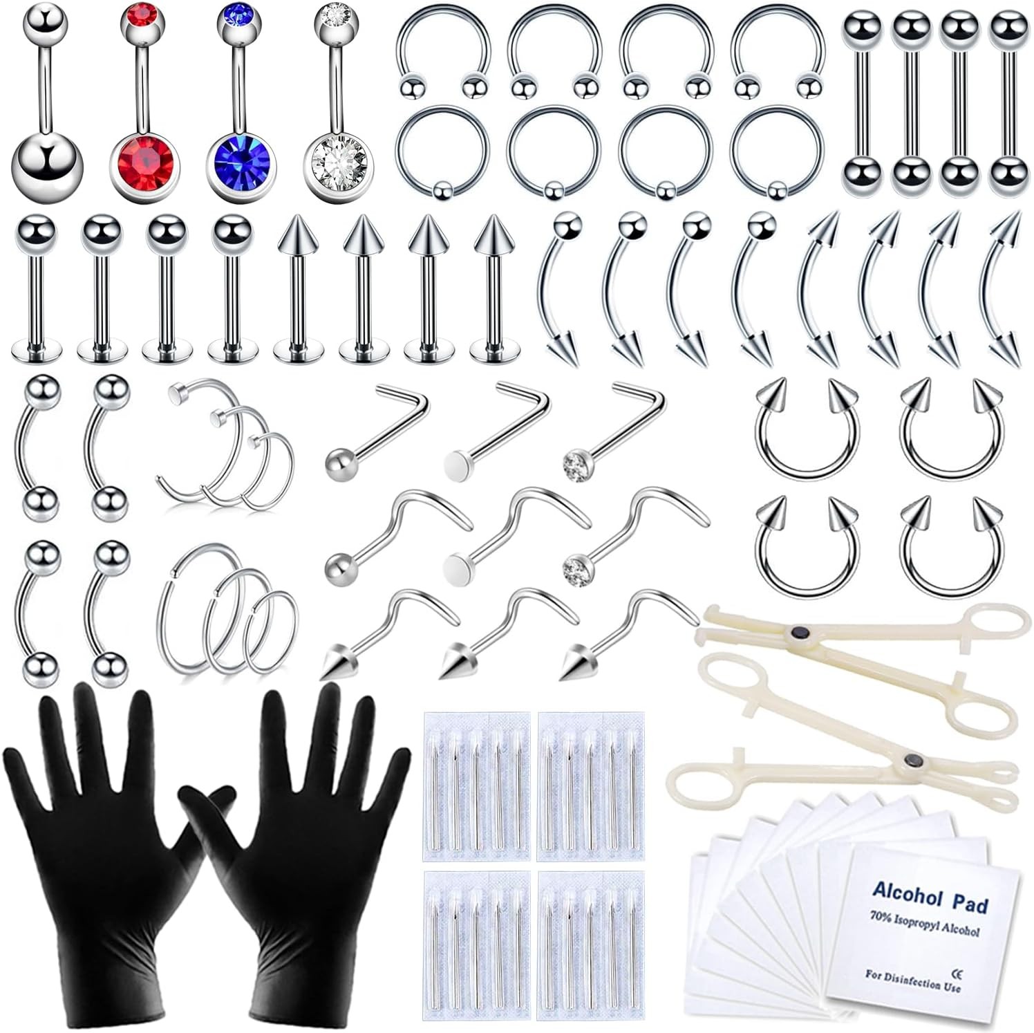 86 & 89 Pcs Body Piercing Kit for All Piercings Nose Gun...