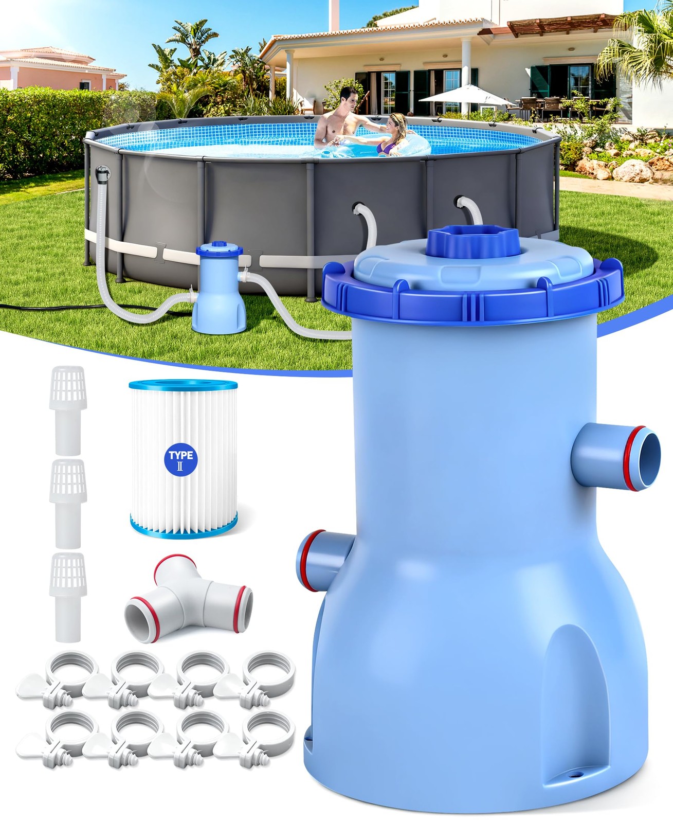 2026 Improved 530 GPH Small Pool Filter Pump | ETL 530GPH, Dark Blue