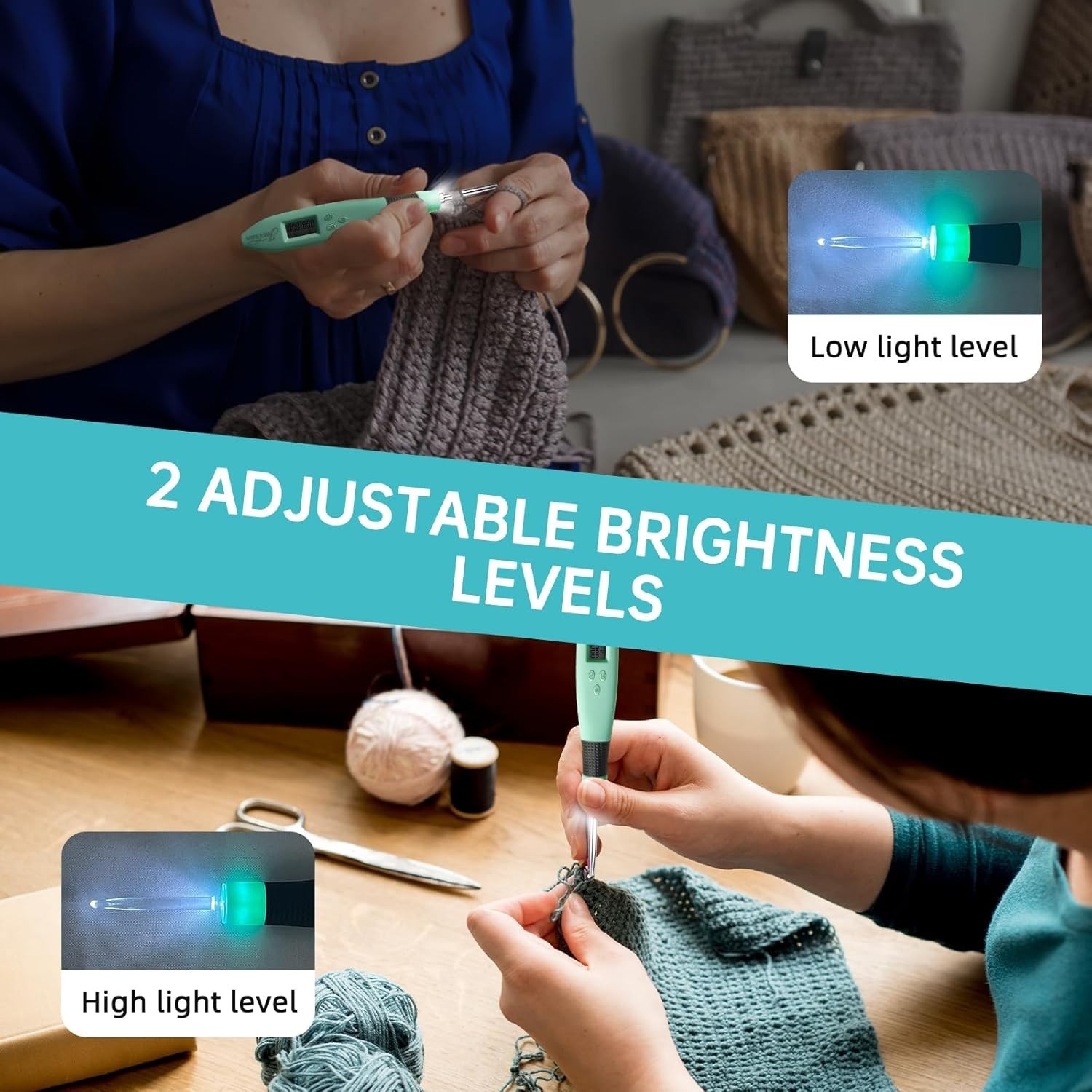 24 in 1 Light Up Crochet Hook Set,Lighted Crochet Hooks with Counter,Counting...
