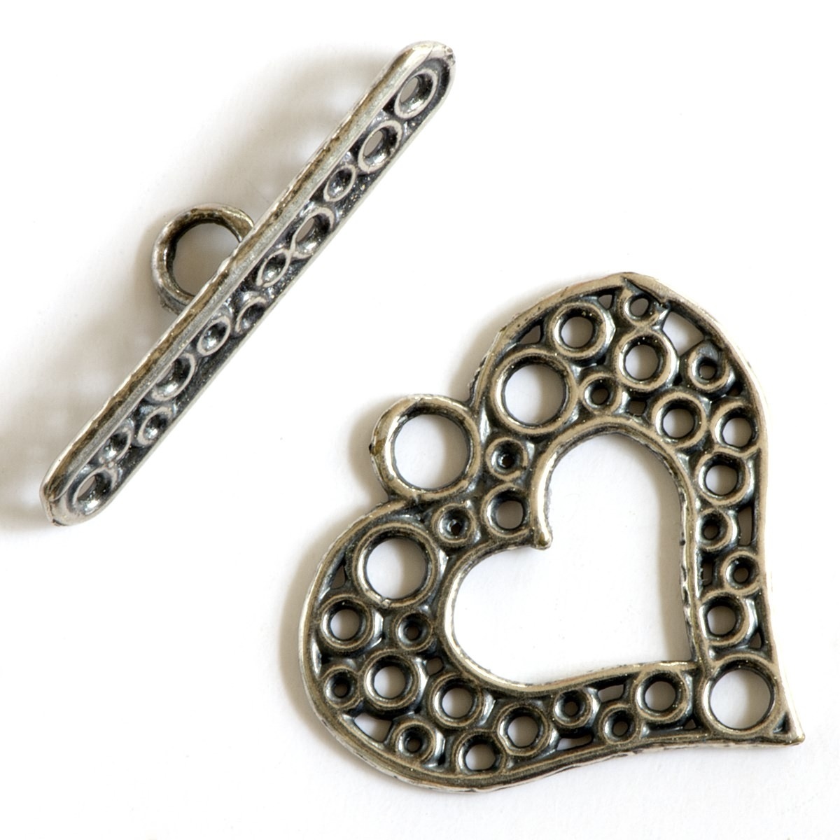 Open Holes Heart Toggle Clasp 43515 (1) Silver Plated  20mm