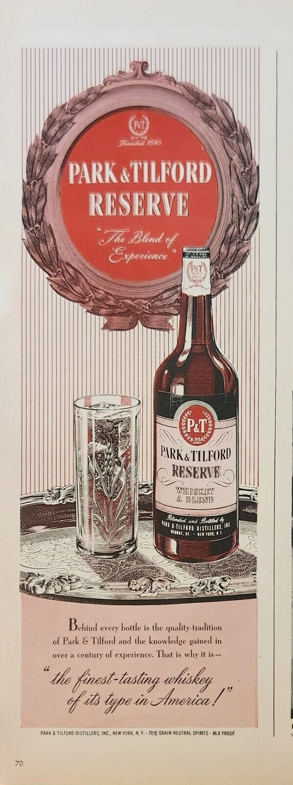 1947 Park & Tilford Private Stock Whiskies Vintage ad finest tasting whiskey