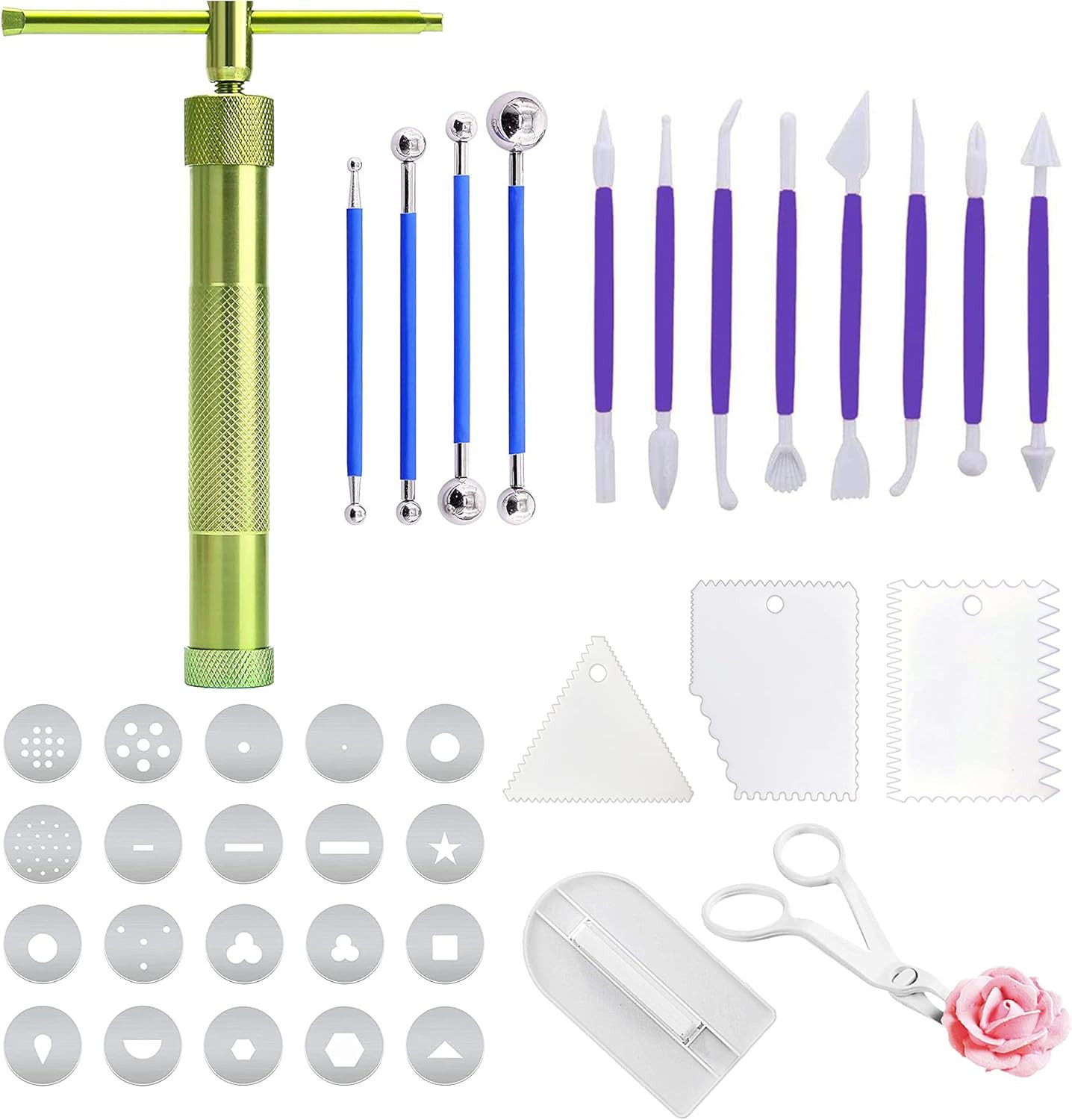 19 PCS Polymer Clay Extruder Kit, Rotary Clay Extruder with 20 Tips Sugar Extrud