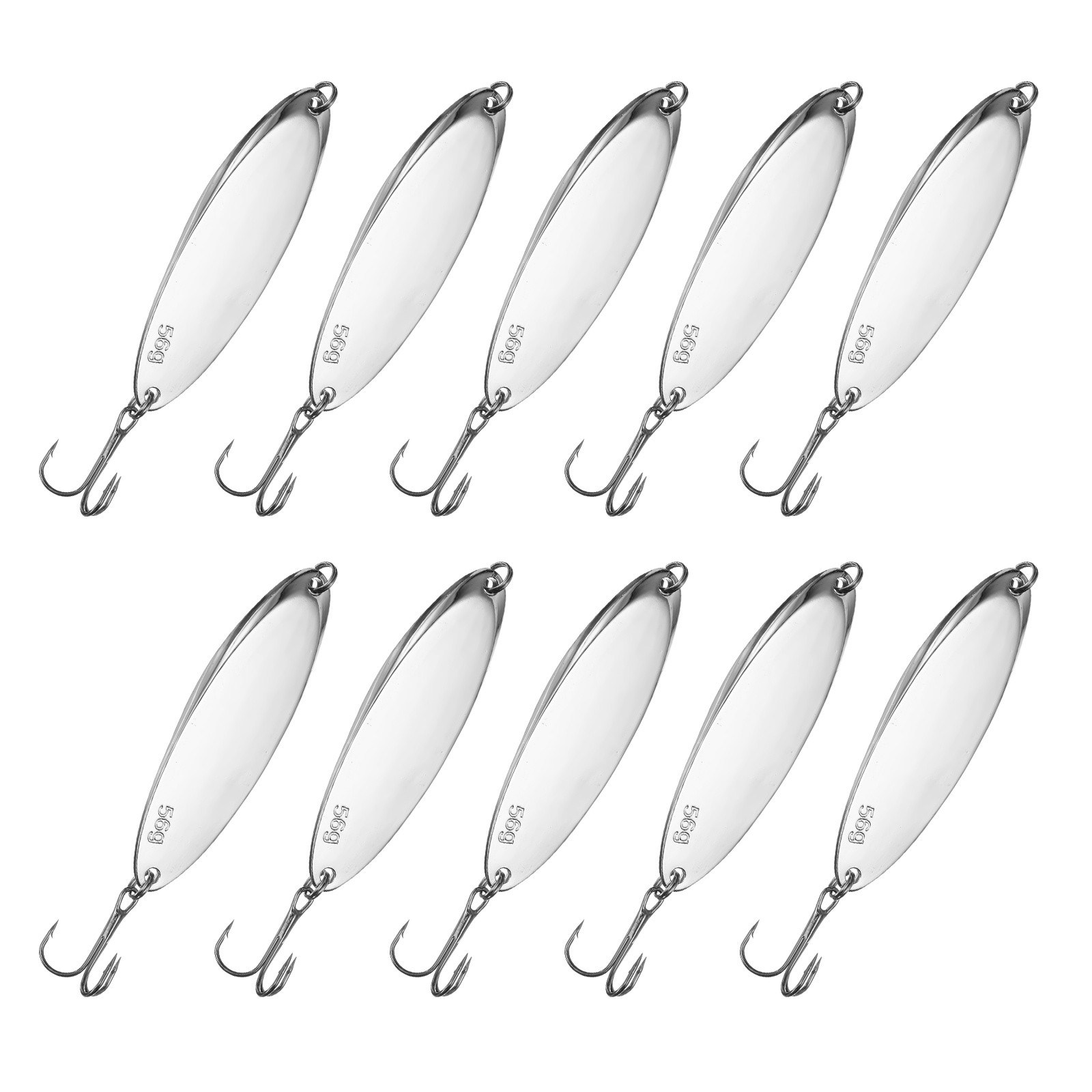 Fishing Spoons Lures, Metal Treble Trout Lures for Casting 10 Pcs 2oz Silver