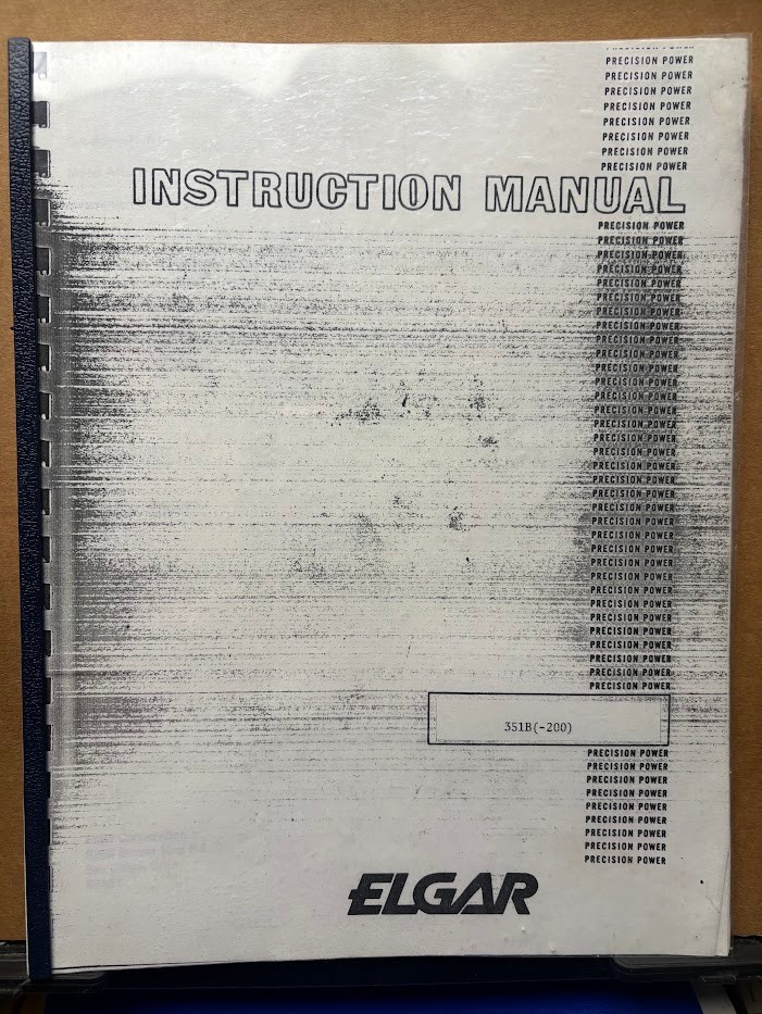 Copy Elgar Instruction Manual 351B (-200) Power Source 251B 501B User Parts