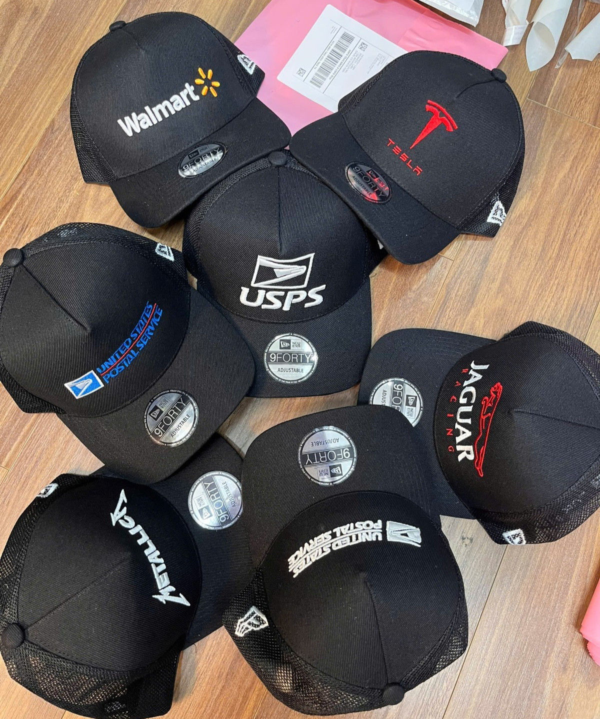 Brands Logo Black New Era Mesh Trucker Hat, Unisex Hat, Embroidered Logo Hat